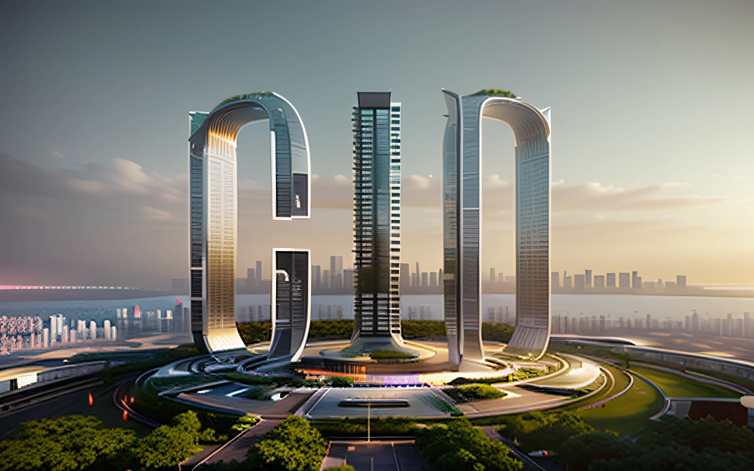 Large CLD,城市,Buildings,parks,crowd of,Futuristic,Renderings,high detal, Atmospheric perspective, in a panoramic view, hyper HD, super detailing, high qulity, best qualtiy, 8K