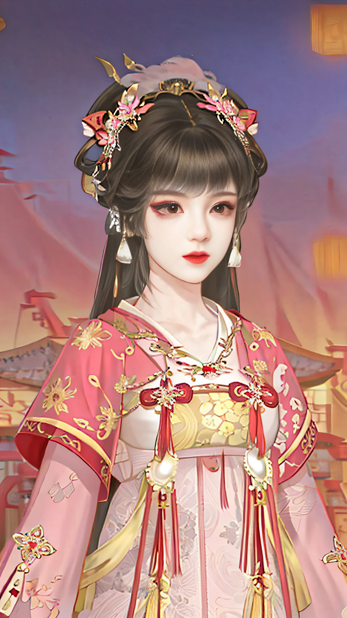 Anime girl dressed in traditional Chinese costume,The background is a lantern, Palace , A girl in Hanfu, a beautiful fantasy empress, Princesa chinesa antiga, Inspired by Lan Ying, China Princess, inspired by Park Hua, inspired by Ma Yuanyu, Inspired by Qiu Ying, ancient asian dynasty princess, inspired by Li Mei-shu, inspired by Sim Sa-jeong