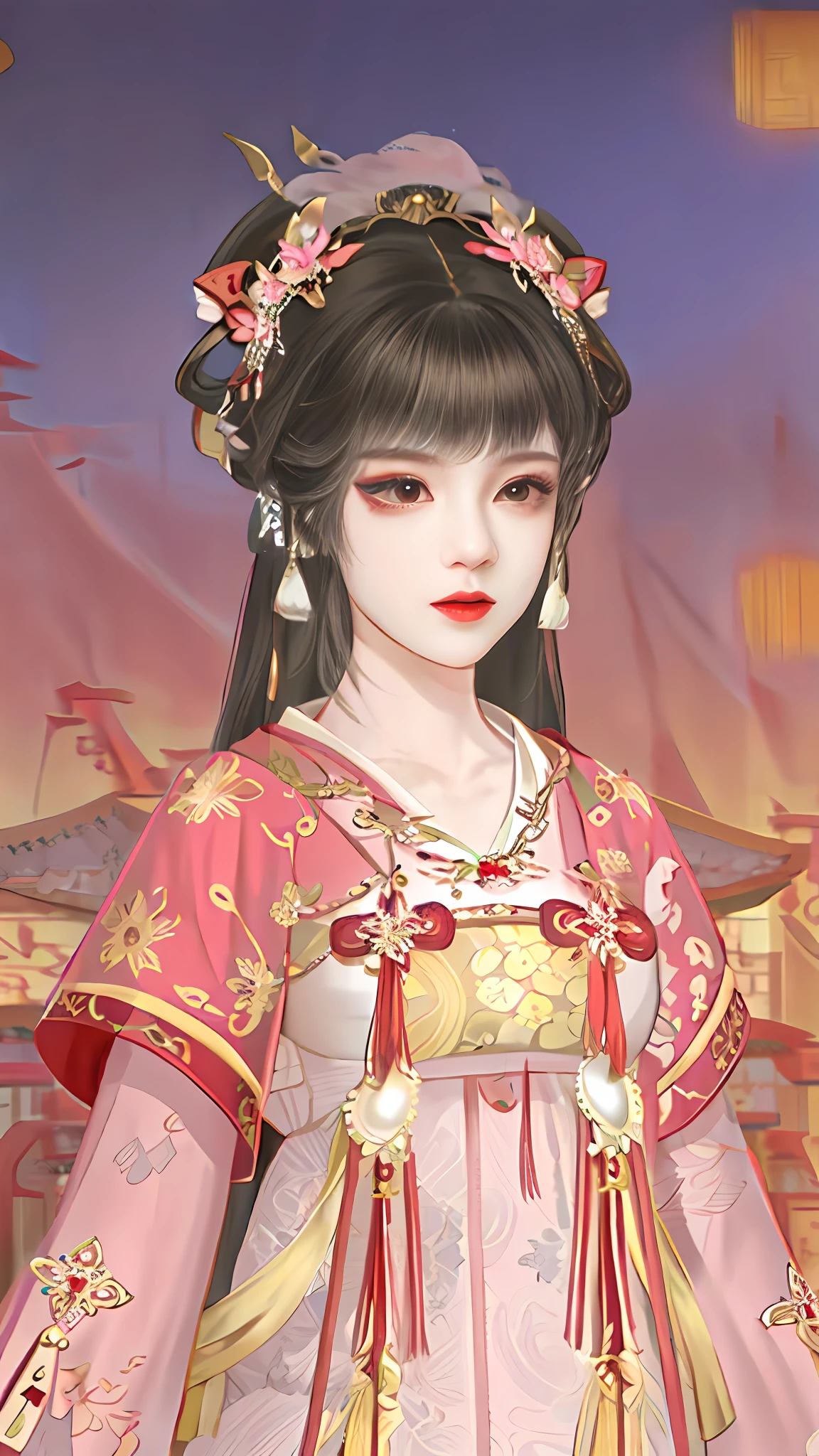 Anime girl dressed in traditional Chinese costume，The background is a lantern, Palace ， A girl in Hanfu, a beautiful fantasy empress, Princesa chinesa antiga, Inspired by Lan Ying, China Princess, inspired by Park Hua, inspired by Ma Yuanyu, Inspired by Qiu Ying, ancient asian dynasty princess, inspired by Li Mei-shu, inspired by Sim Sa-jeong