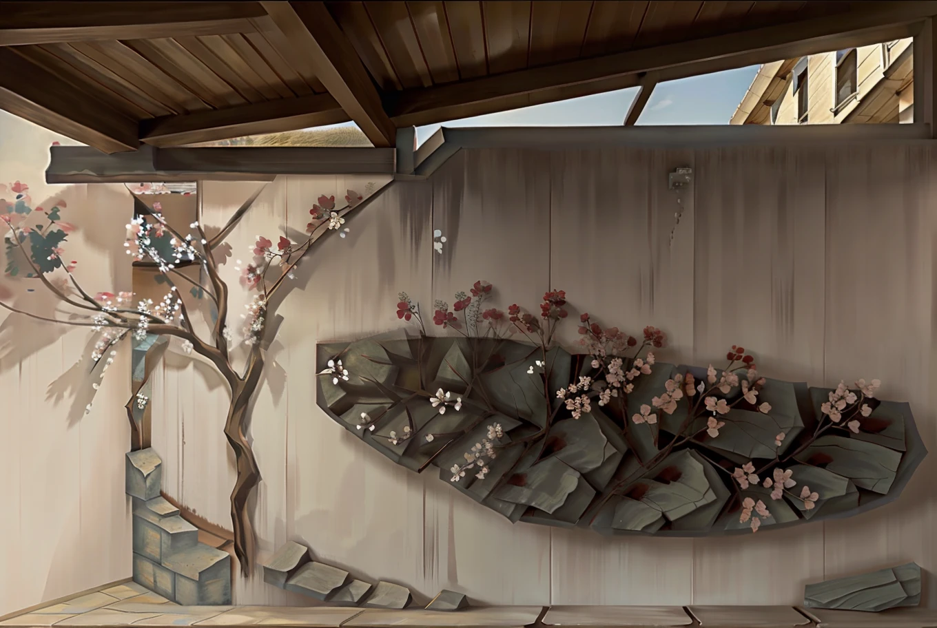 outside,wall,Wall eaves,plain view