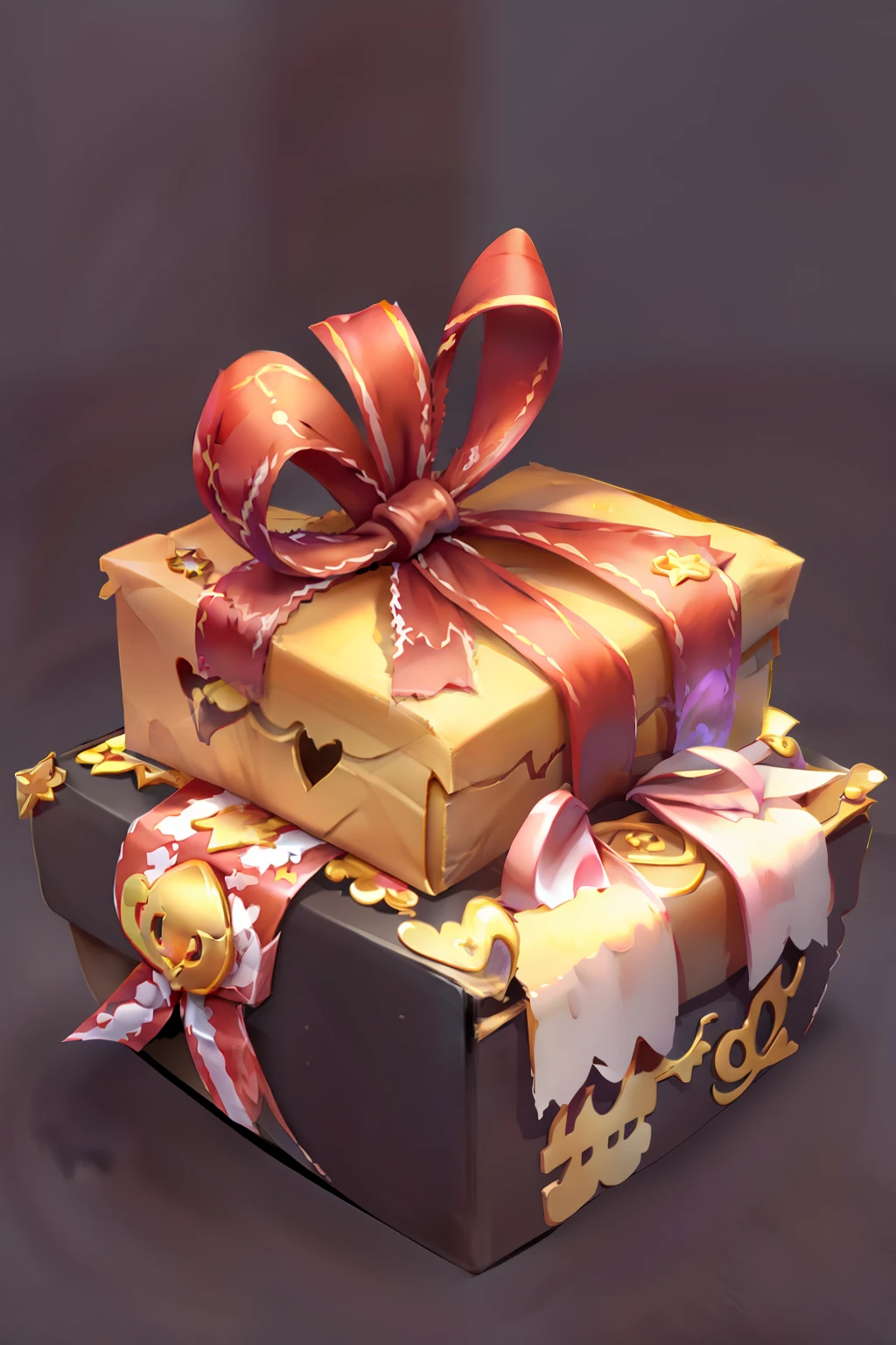 ferramentas, item, arte de fantasiasimple background, bow, ribbon, food, grey background, bow,ribbon, no humans, bound, box, gift, gift box, food focus, still life, objectification,((cartoon))