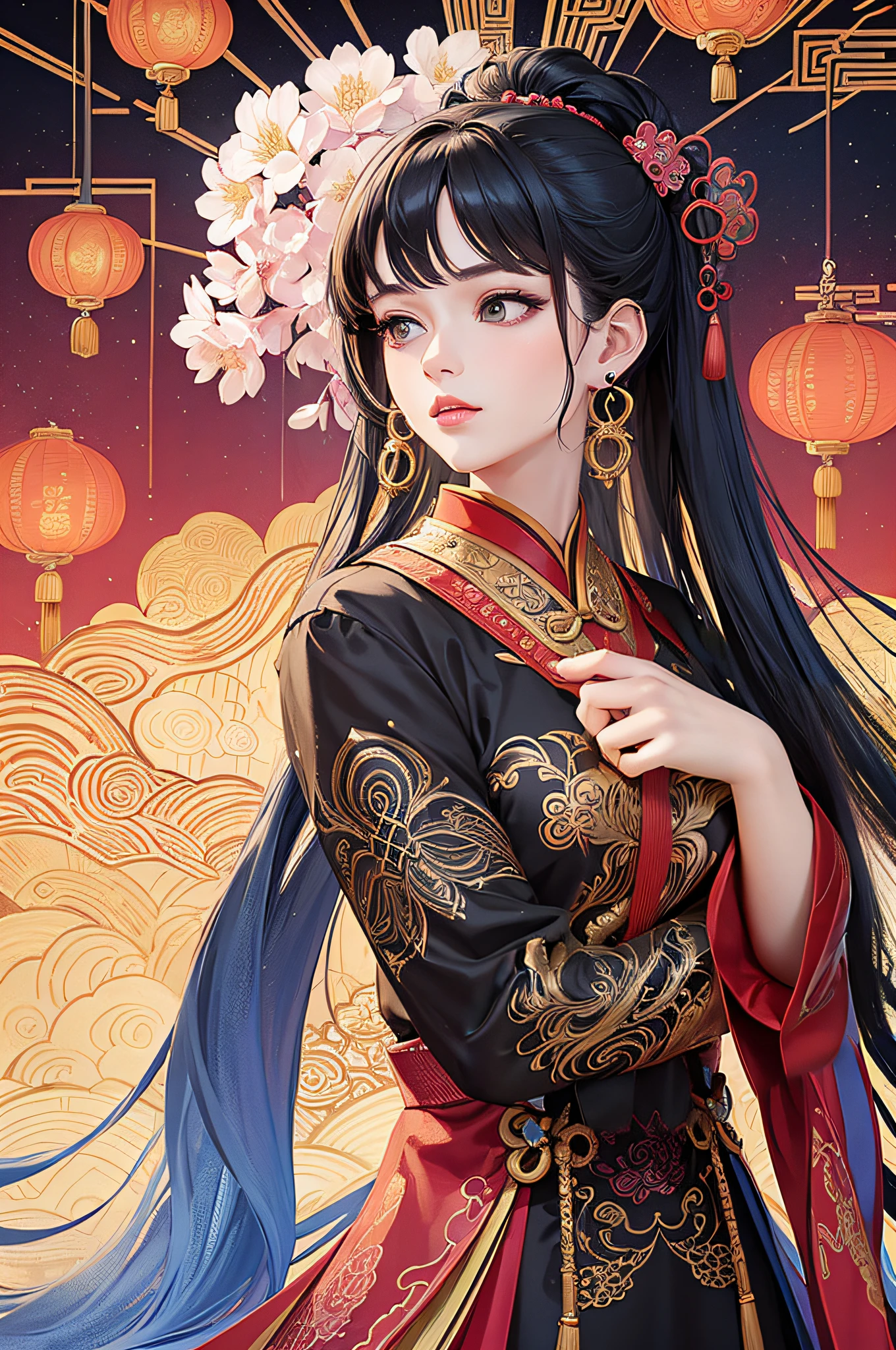 Anime girl dressed in traditional Chinese costume,Oriental hair and flowers, Palace , A girl in Hanfu, trending on cgstation, A beautiful artwork illustration, Beautiful digital illustration, Beautiful character painting, Inspired by Lan Ying, Guviz-style artwork, Exquisite digital illustration, a beautiful fantasy empress, Beautiful digital artwork, stunning digital illustration, inspired by Park Hua