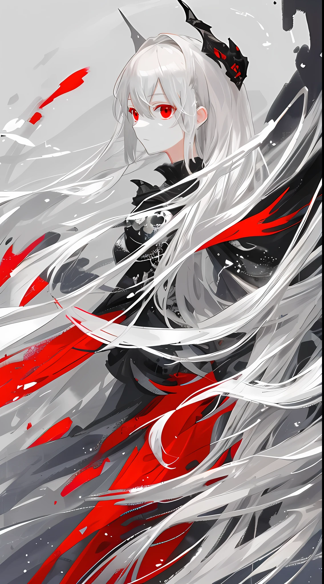 Create engaging digital paintings,There are long numbers, The flowing gray-white hair and rich red eyes emit a subtle glow. The problem is mainly manifested in apathy, Enhance the mysterious atmosphere of the artwork. Set up in the pool at night, With soft, Ambient lighting casts a soft glow on the surroundings. The focus should be on capturing the details of the hair, Especially strands that are partially damp and decorated with splashes of paint. Paint splashes should add visual interest and a sense of dynamic movement. The overall style of the painting should be realistic, Meticulous attention to detail,Render waves and ripples in water, and the texture and reflection of the subject's hair and skin. The color scheme should consist mainly of gray, The red eyes provide a striking contrast. Cool colors can be added,Further enhance the nighttime atmosphere. The work should have high definition, Show fine details and complex strokes,(Delicate and delicate robes)