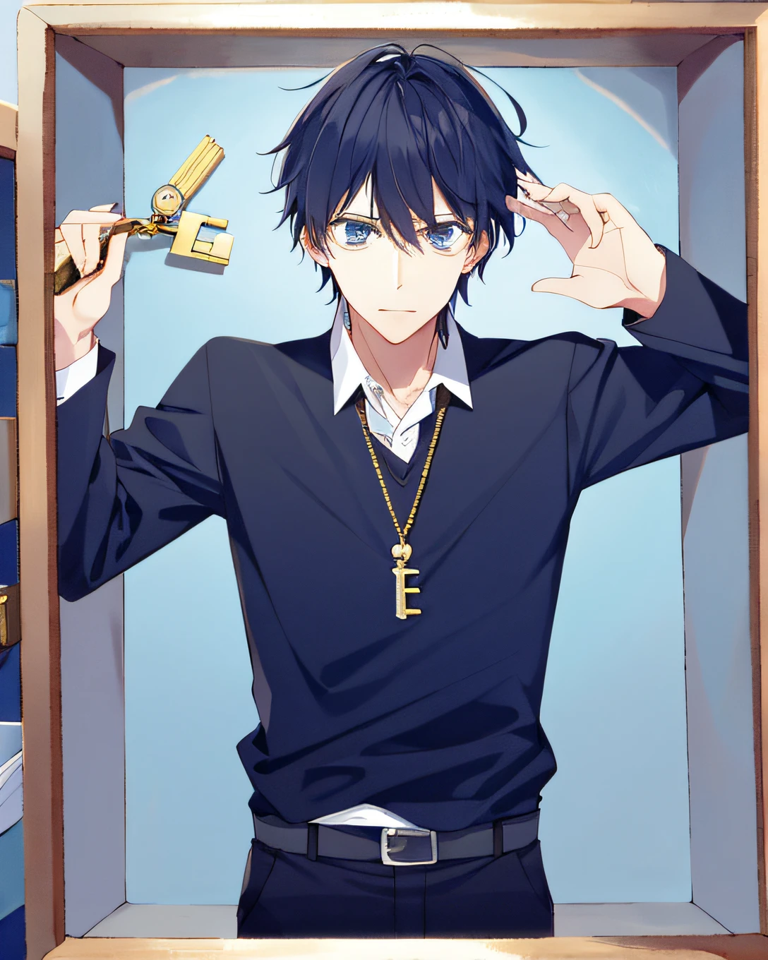 A man with a key is opening a locked box