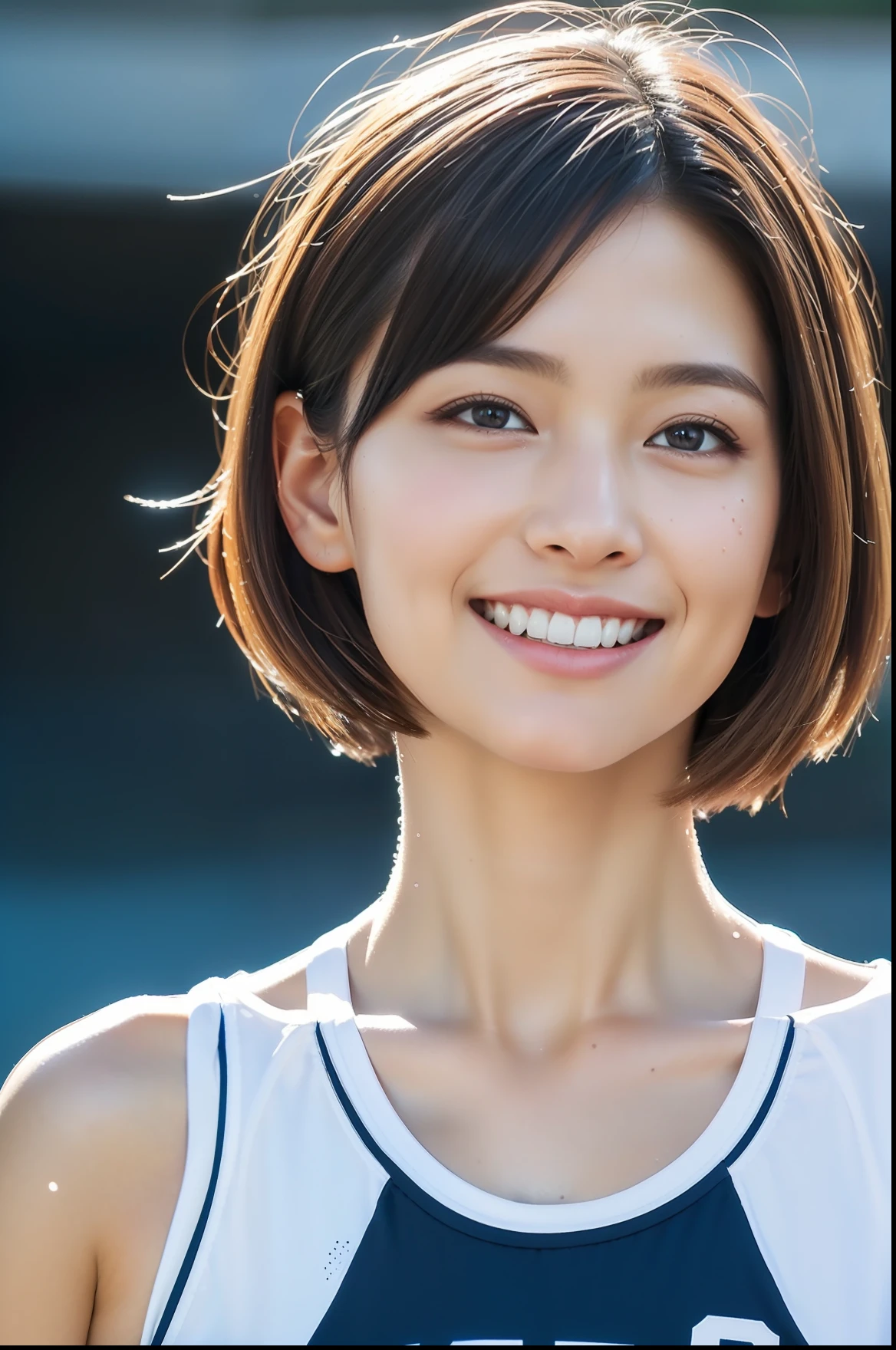(((short-range、long distance、Mass sweat)))、1 Beautiful Girl、Wet shirt、a wet body、Super detail armpits、((Track & Field Athletes Women))、(((1人)))、((Short-cut hairstyles))、Competition uniforms、((stadium))、Transcendent cute、A slight smil、Beautiful breasts、full bodyesbian、hairarmpits、athletic field、((Outstanding style))、((Healthy body))、 、Women in Japan、Photorealsitic、Beautiful detailed eyes、Hyper-Realism、highcontrast、Ultra HD、realistic skin textures、Top image quality、top-quality、超A high resolution、Fine details、Very meticulously