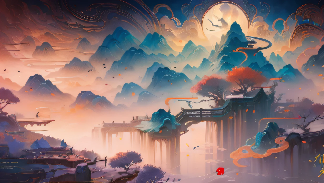 Ancient Chinese landscapes,mountain ranges,goddes,rios,Auspicious clouds,rays of sunshine,tmasterpiece,super detailing,Epic composition,hyper HD,high qulity,extremely detaile,offcial art,Unity8k wallpapers,super detailing,32k -- v 6