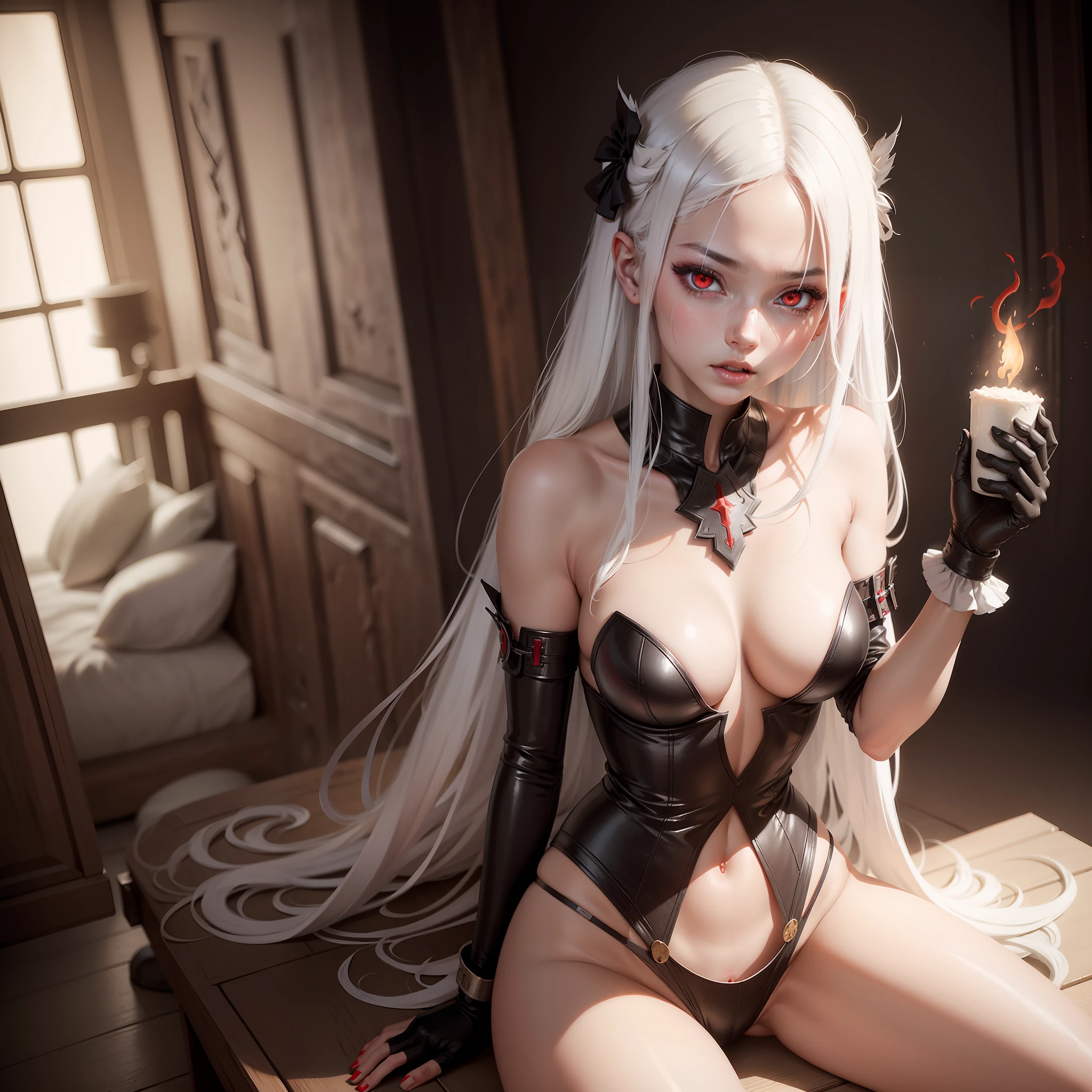 Captured slave girl Red eyes, white hair, hot figure, pure face