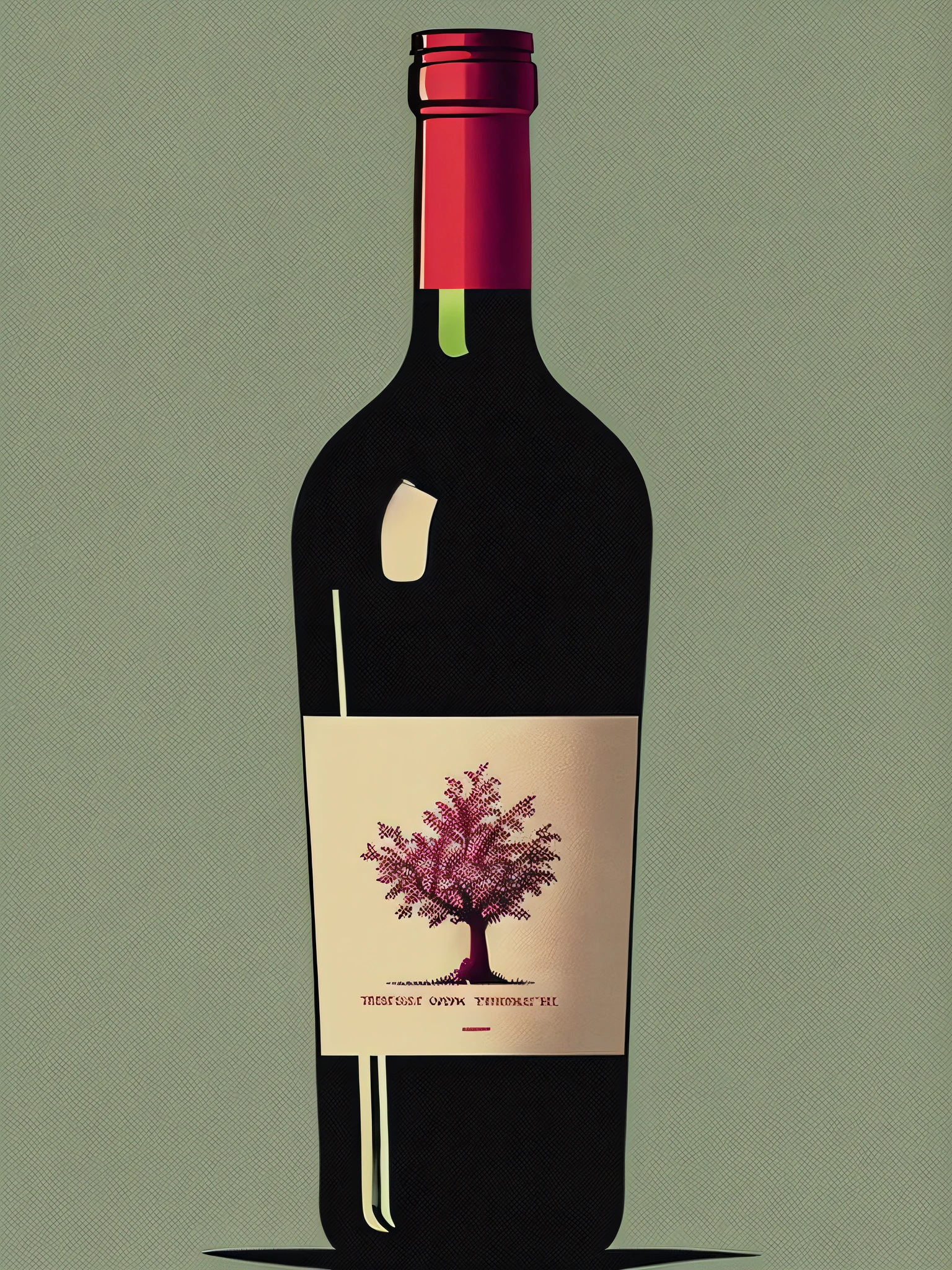 there is a bottle of wine with a tree on it, wine label, bottle of wine, by Emiliano Ponzi, red wine, simon stalenhag. masterpiece, rene magritte. hyperdetailed, inspired by Emiliano Ponzi, by Morris Kestelman, tatsuro kiuchi, wine bottle, dan mcpharlin
