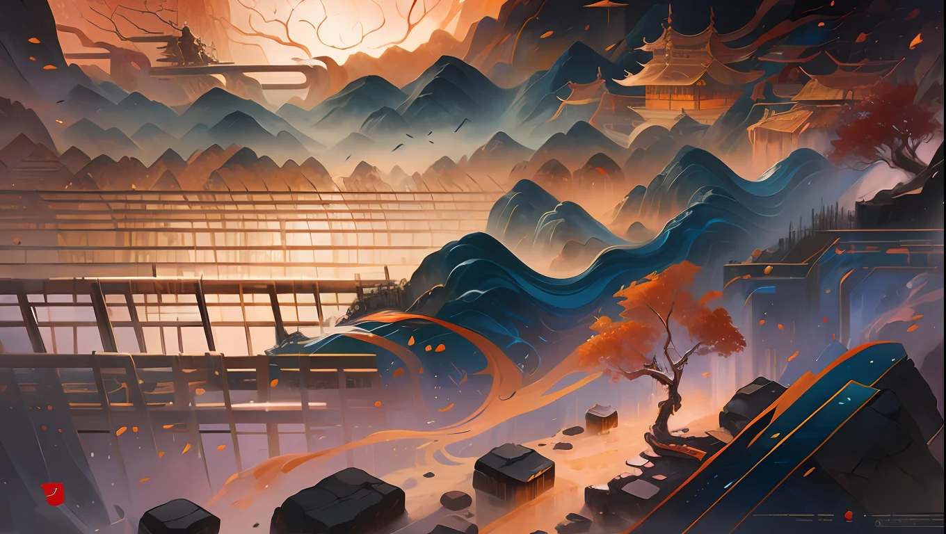 Ancient Chinese landscapes，mountain ranges，((goddes))，rios，Auspicious clouds，rays of sunshine，tmasterpiece，super detailing，Epic composition，hyper HD，high qulity，extremely detaile，offcial art，Unity8k wallpapers，super detailing，32k -- v 6