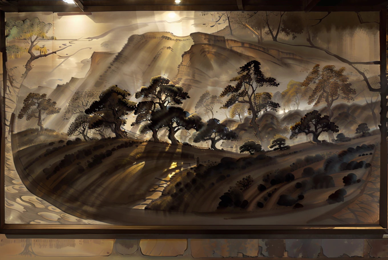Ink style landscape painting，the trees
