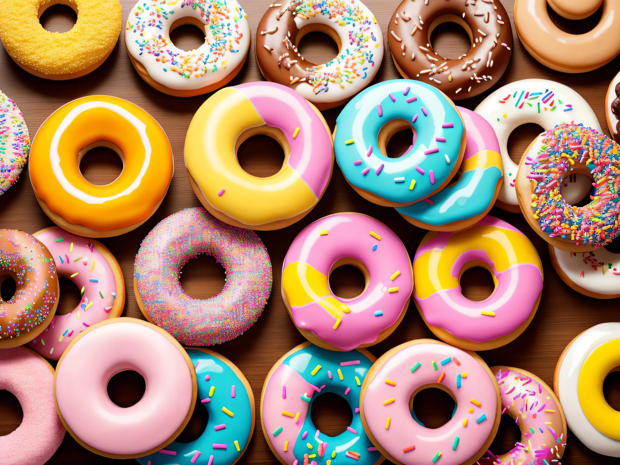 Colorful donuts on a plate。photos realistic。