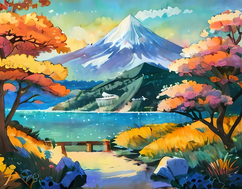 (Best quality),(masterpiece),(ultra detailed),(high detailed),(extremely detailed),Subject: Anime-Inspired Scenic Gouache Paintings
Medium: Gouache paint on canvas or watercolor paper.
Canvas Size: 11x14 inches.
Color Palette: Bright and vibrant colors with a mix of warm and cool tones.
Mood: Lively, energetic, and whimsical.
Composition: Dynamic compositions with a focus on capturing the essence of the scene.
Lighting: Play with lighting effects to create a sense of depth and atmosphere.
Style: Anime-inspired with a touch of painterly realism.
Details: Include elements such as picturesque landscapes, charming buildings, colorful flora, and expressive characters.
Inspiration: Anime backgrounds, Studio Ghibli films, traditional Japanese art.
Camera Setup: None (since it's a traditional painting).
Additional Notes: Use gouache paint to achieve a blend of opaque and translucent effects, allowing for vibrant colors and smooth transitions. Start with loose sketches to plan the composition and placement of key elements. Experiment with layering and building up the paint to add depth and texture to the scenery. Pay attention to the balance of warm and cool colors to create a harmonious and captivating atmosphere. Include small details like flowing water, fluttering leaves, or distant mountains to add depth and interest to the scene. Consider incorporating elements of fantasy or magical realism, such as floating islands, mythical creatures, or whimsical architecture. Let your imagination guide you in creating enchanting anime-inspired scenic gouache paintings that transport viewers to captivating and vibrant worlds.