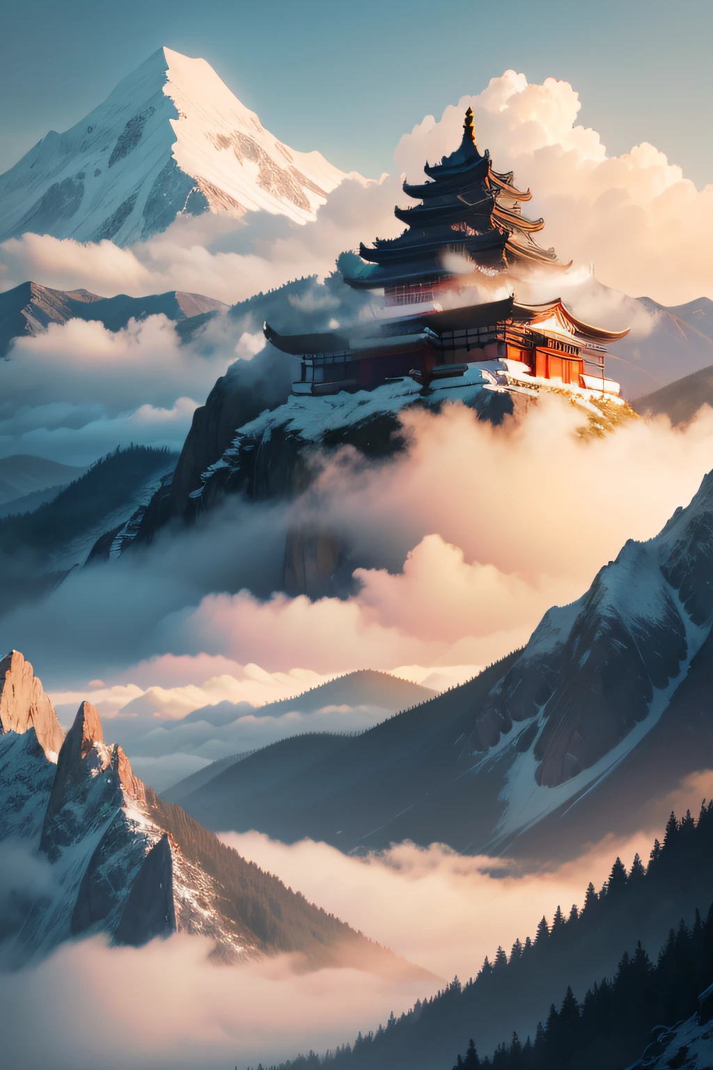 No characters appear，National style，Mountain and Sea Sutra，mountain water，Cloud fog，Mountains in layers
