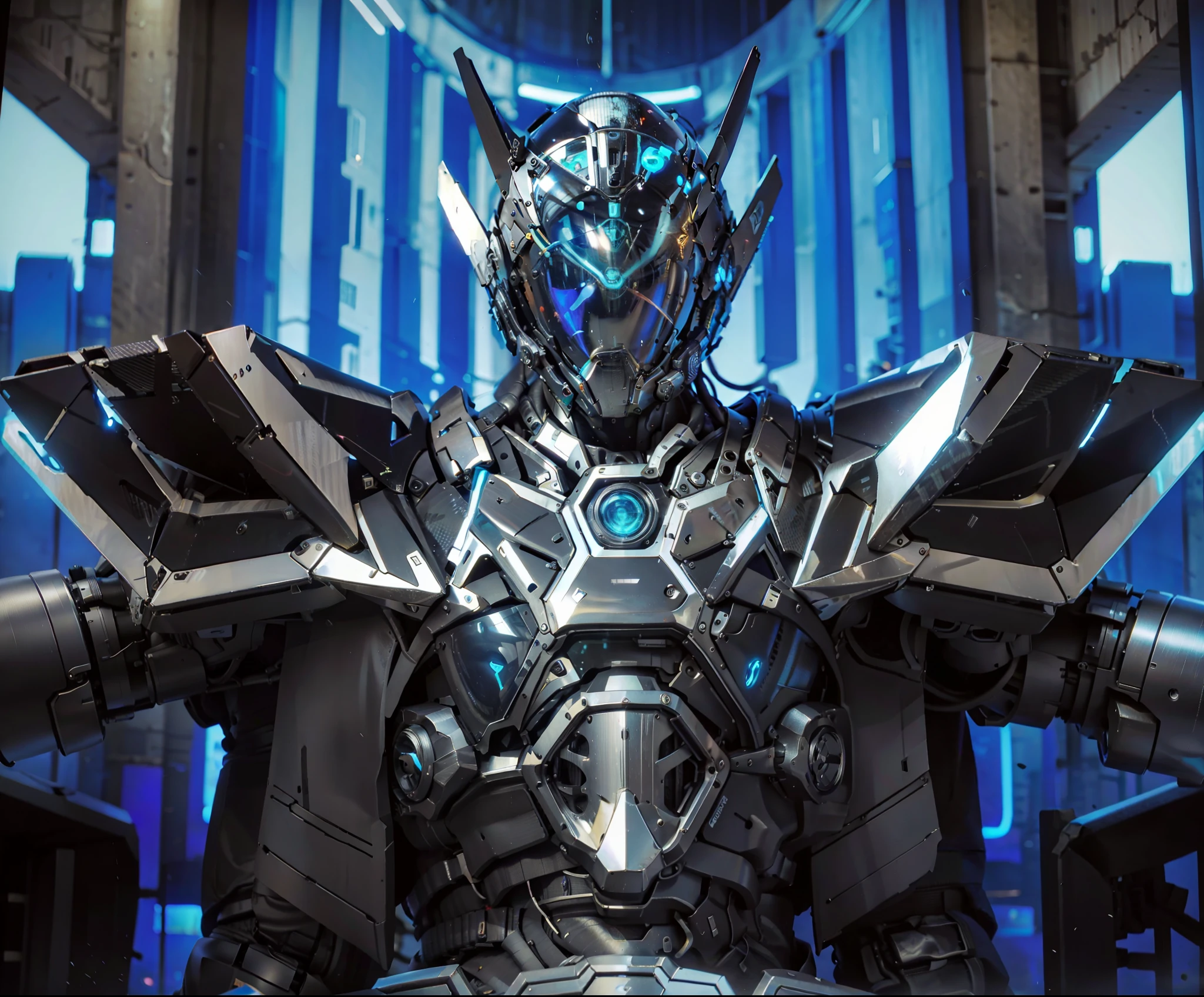 Realiy,photorealestic,Machinary,mechs,Technologie,musculous,glowing light eyes,Burly body,style of photography,Real scenery(Metallic texture 1.8)(Excess detail 2)(High resolution1.6)(4K clarity1.9)(Carbon fiber 1.5)(Metal reflection 1.5),Neon lights,obi strip(1:1),The lower half of a woman's face
