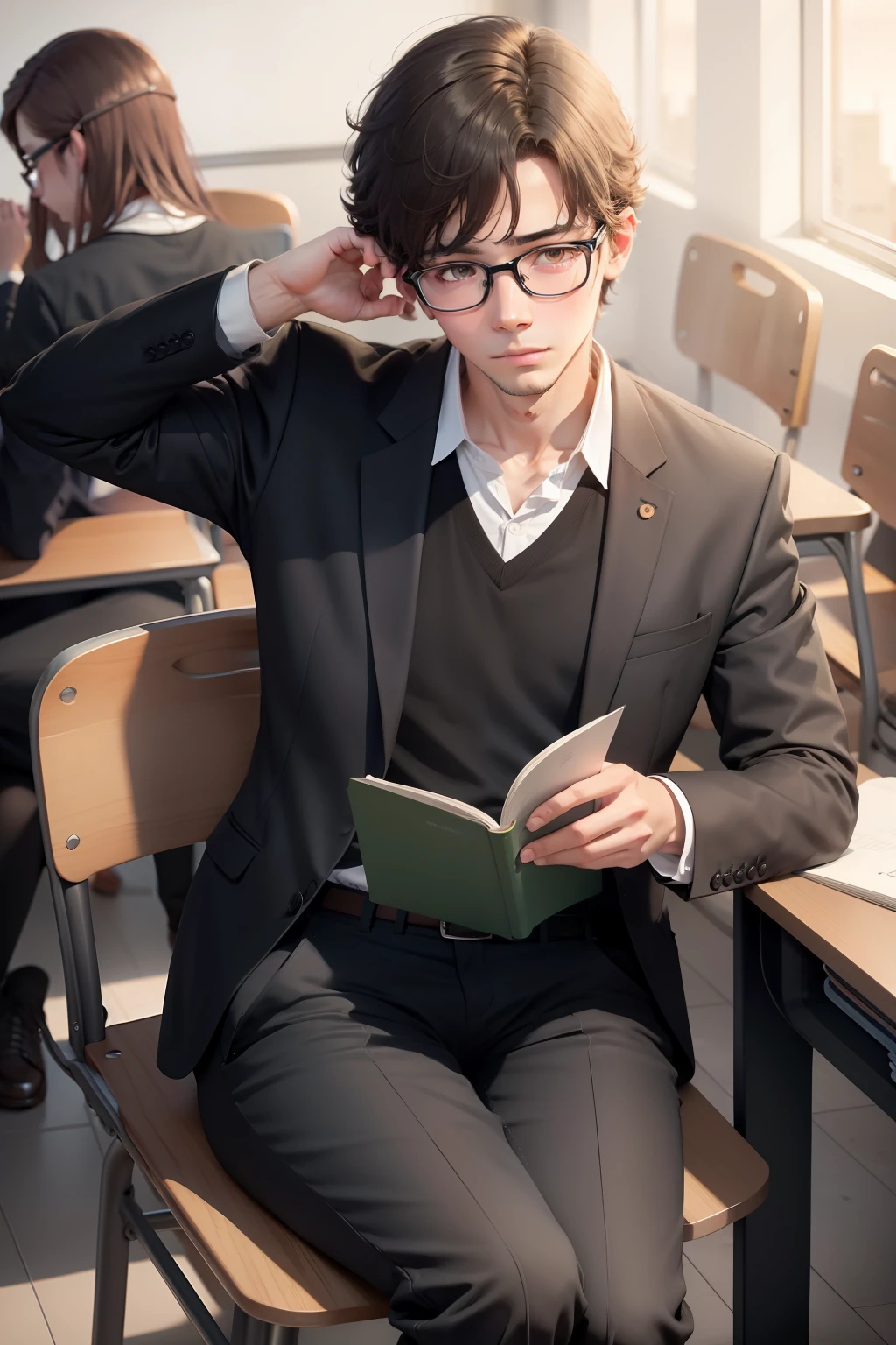 Class, teacher, lecture, lecture, young boy, black glasses