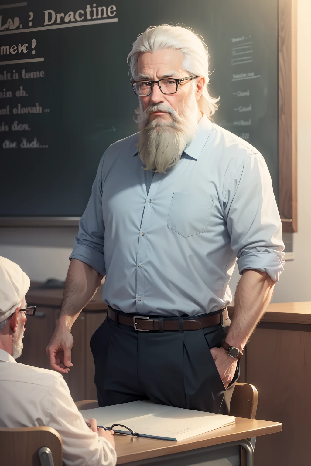 Class, teacher, lecture, teaching, old age, middle-aged, uncle, glasses, beard