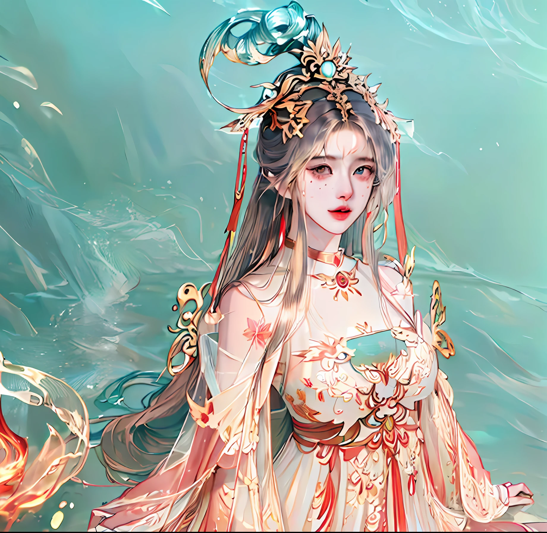 nsfw,(RAW photo, best quality),(realistic, photo-realistic:1.3),best quality,highly detailed,masterpiece,ultra-detailed,illustration,1girl,upper_body,dynamic angle,world masterpiece theater,messy_long_hair,best quality,extremely detailed CG unity 8k wallpaper,ink,Amazing,cinematic lighting,lens_flare,dunhuang_style,