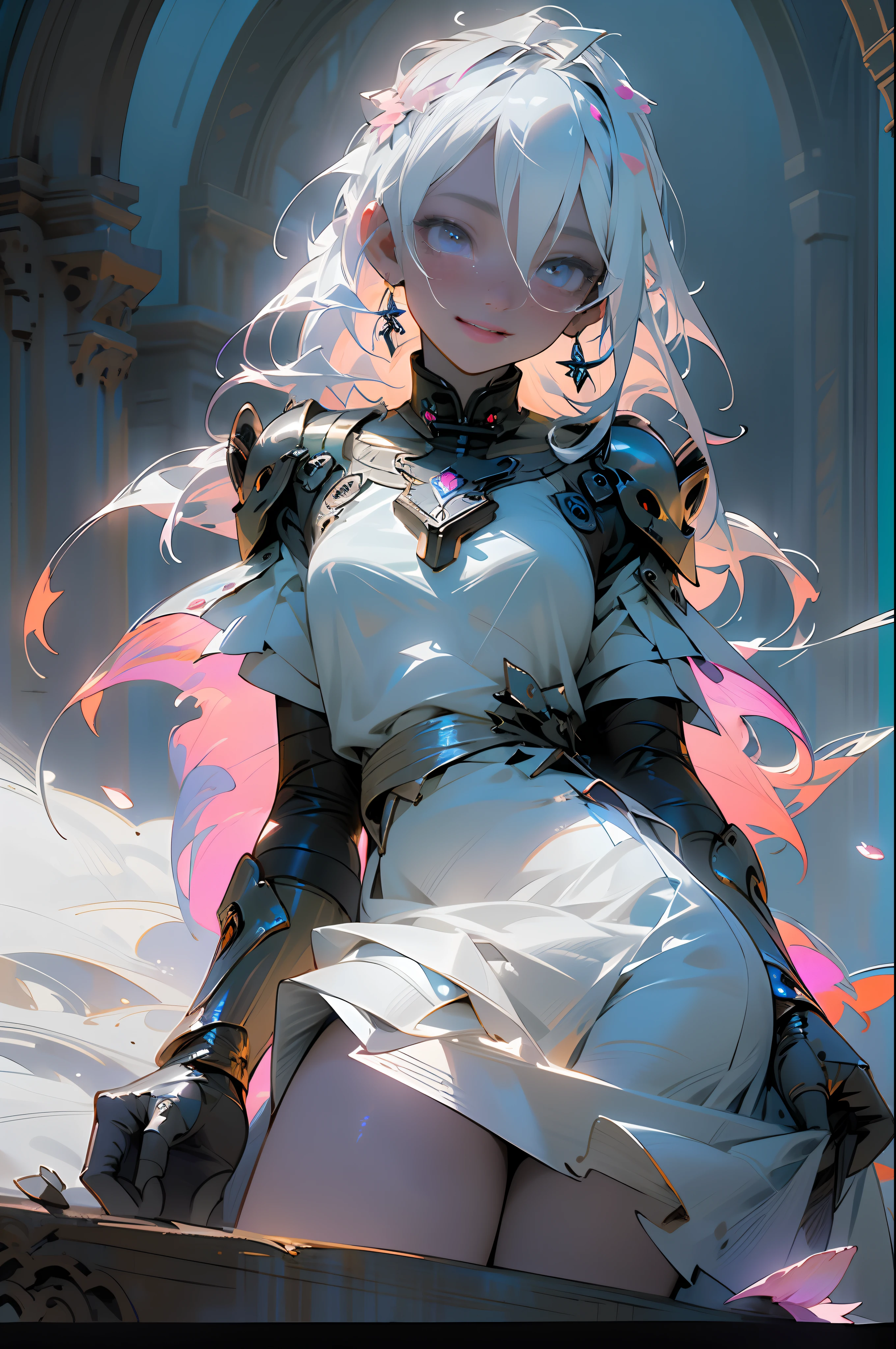 masterpiece, best quality,
1girl, (colorful),(finely detailed beautiful eyes and detailed face),cinematic lighting,bust shot,extremely detailed CG unity 8k wallpaper,white hair,solo,smile,intricate skirt,((flying petal)),(Flowery meadow)
sky, cloudy_sky, building, moonlight, moon, night, (dark theme:1.3), light, fantasy,