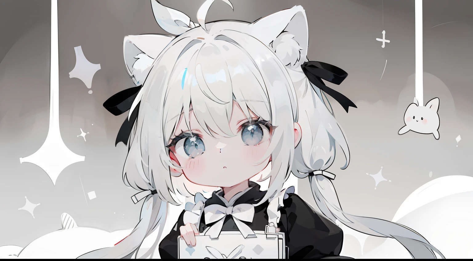 monochromes、grayscales、One knot、Ribbon on the head、cute little、Impatient、masterpiece、top-quality、Top image quality