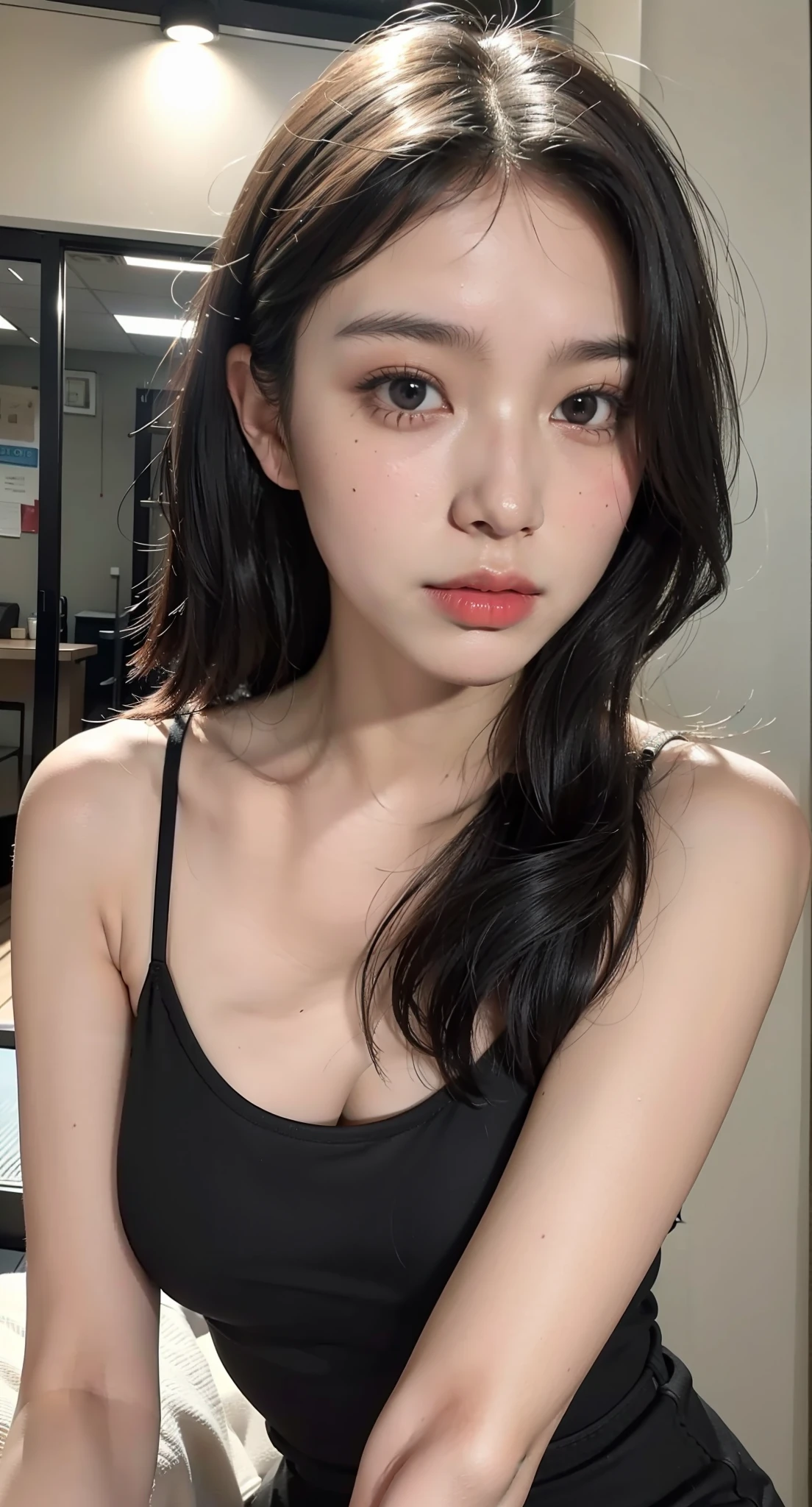 1girl, solo, colourful, realistic skin, charming eyes, (18 age years old:1.2), student, beautiful, cute, (perfect body:1.2), (realistic anatomy:1.2), japanese idol, (kpop idol:1.2), (fluffy and sexy short hair:1.1), Portrait, realistic photo, RAW photo, 4k, Fujiflim, film grain, (Cinematic Lighting:1.4), ray tracing, (perfect pose:1.2), hyper detail, finely detailed, intricate details, dolby vision, pose