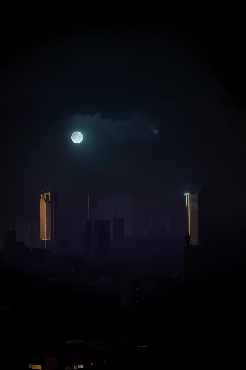 Arafed view of a city at night with a full moon, the moon is big and in the city, São Paulo, by Amelia Peláez, Directed by: Fernando Gerassi, futuristic sao paulo, city at night, Noite da Cidade, In Sao Paulo, Directed by: Nandor Soldier, sao paulo in the year 2 0 7 0, at night with full moon