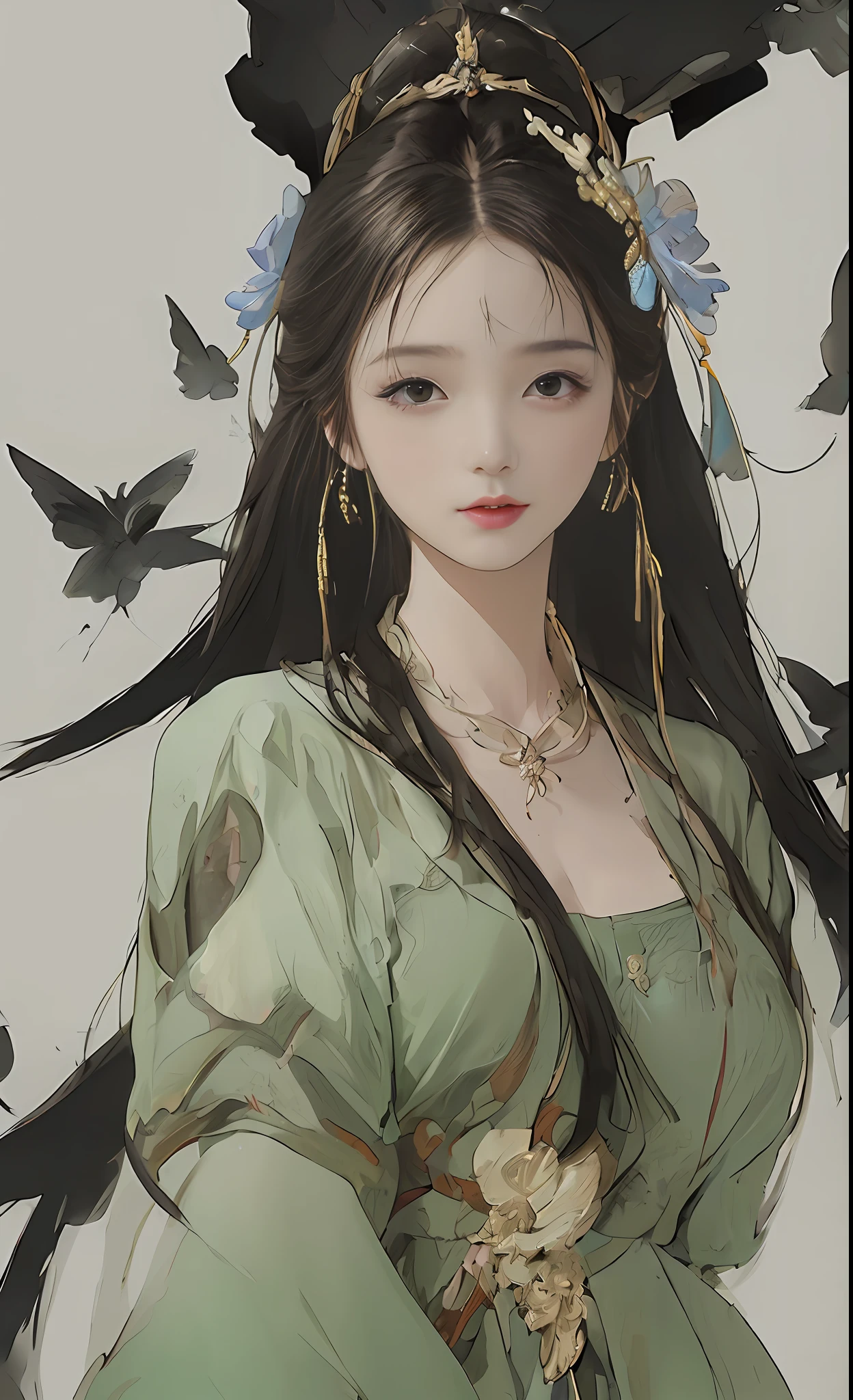 A pretty women, ancient Chinese costume, whole body, clear face, clean white background, masterpiece, super detail, epic composition, ultra HD, high quality, extremely detailed, 8k wallpaper, super detail, 32k