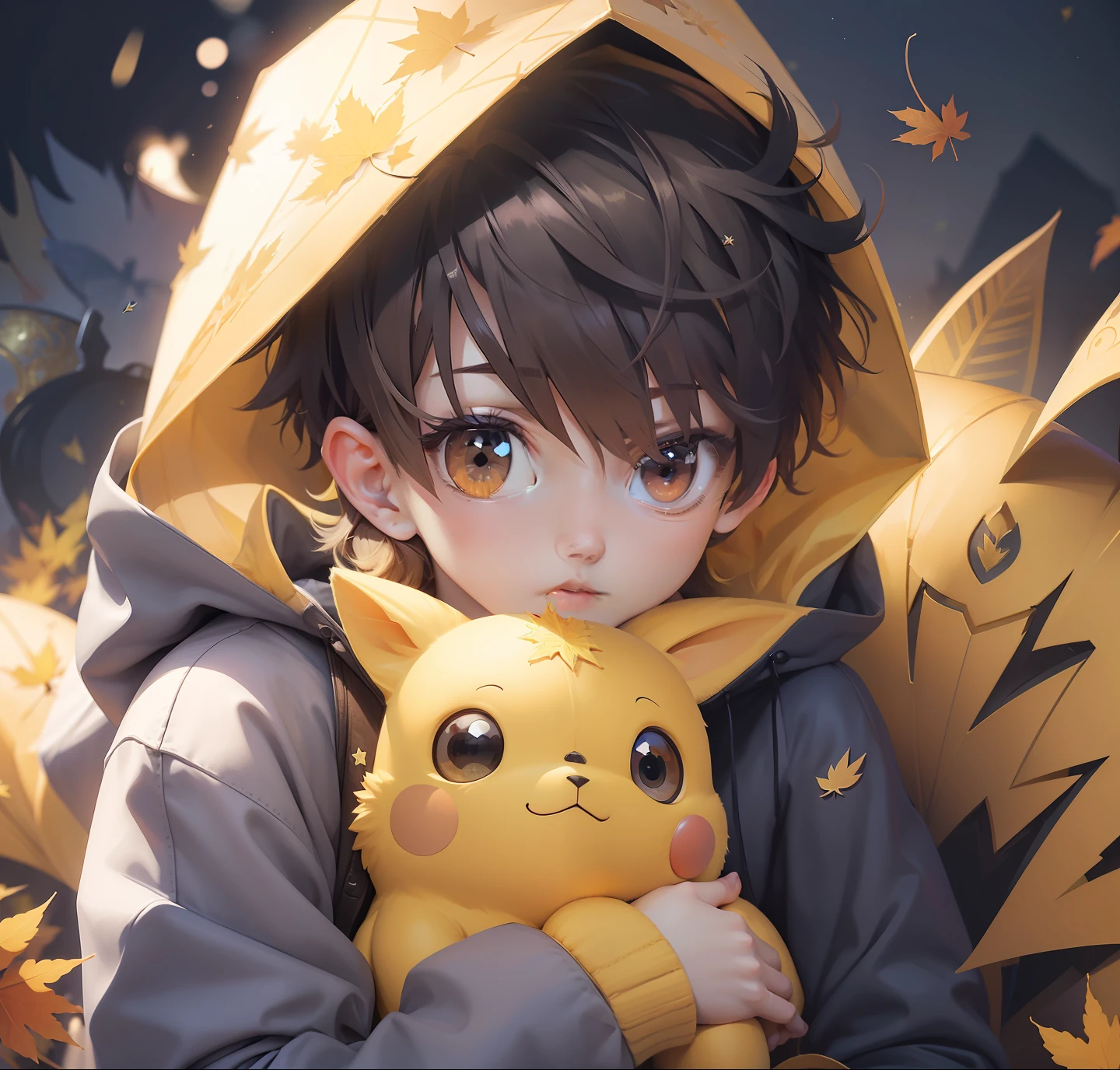 realisticlying,(tmasterpiece,top Quority,best qualtiy,offcial art,Beauty and aesthetics:1.2),The is very detailed,s fractal art,Colorful,Most detailed,zentangle,(abstract backgrounds:1.5)(1boy:1.3),Kamimei,short detailed hair,mistic,starrysky,Handsome man,(((maple leaves)))