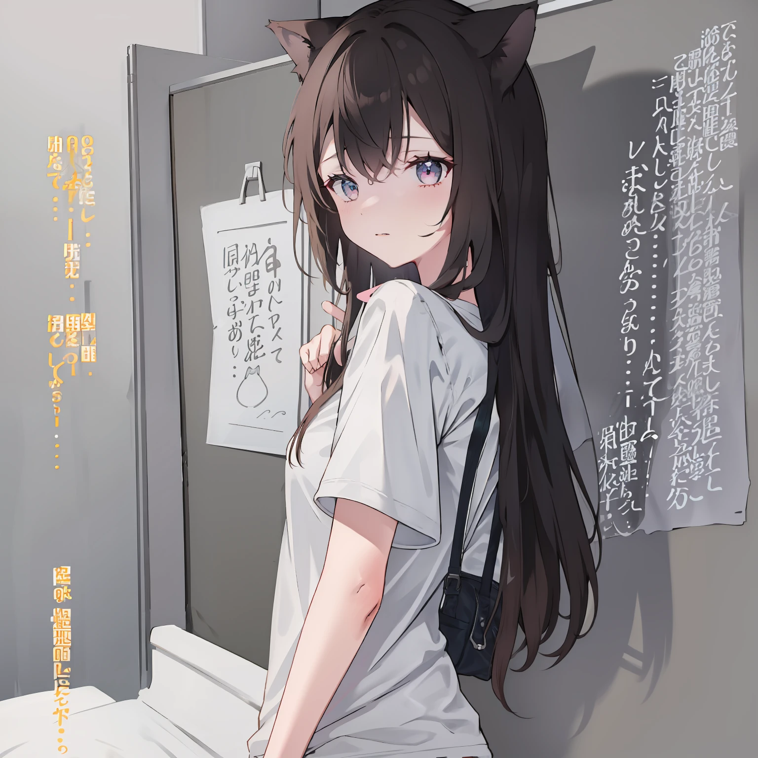 girl with,A dark-haired,cat ear