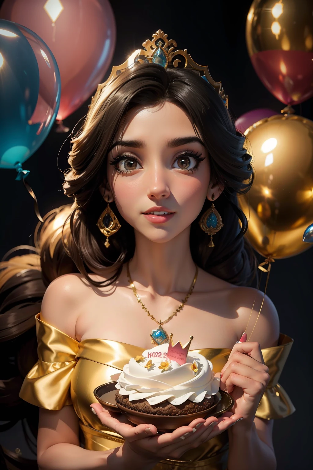mesa de aniversario enfeitada com o tema Jasmine, muitos enfeites na mesa, balloons hanging from the eyes, toalha de mesa da princesa Jasmine, studio illumination
