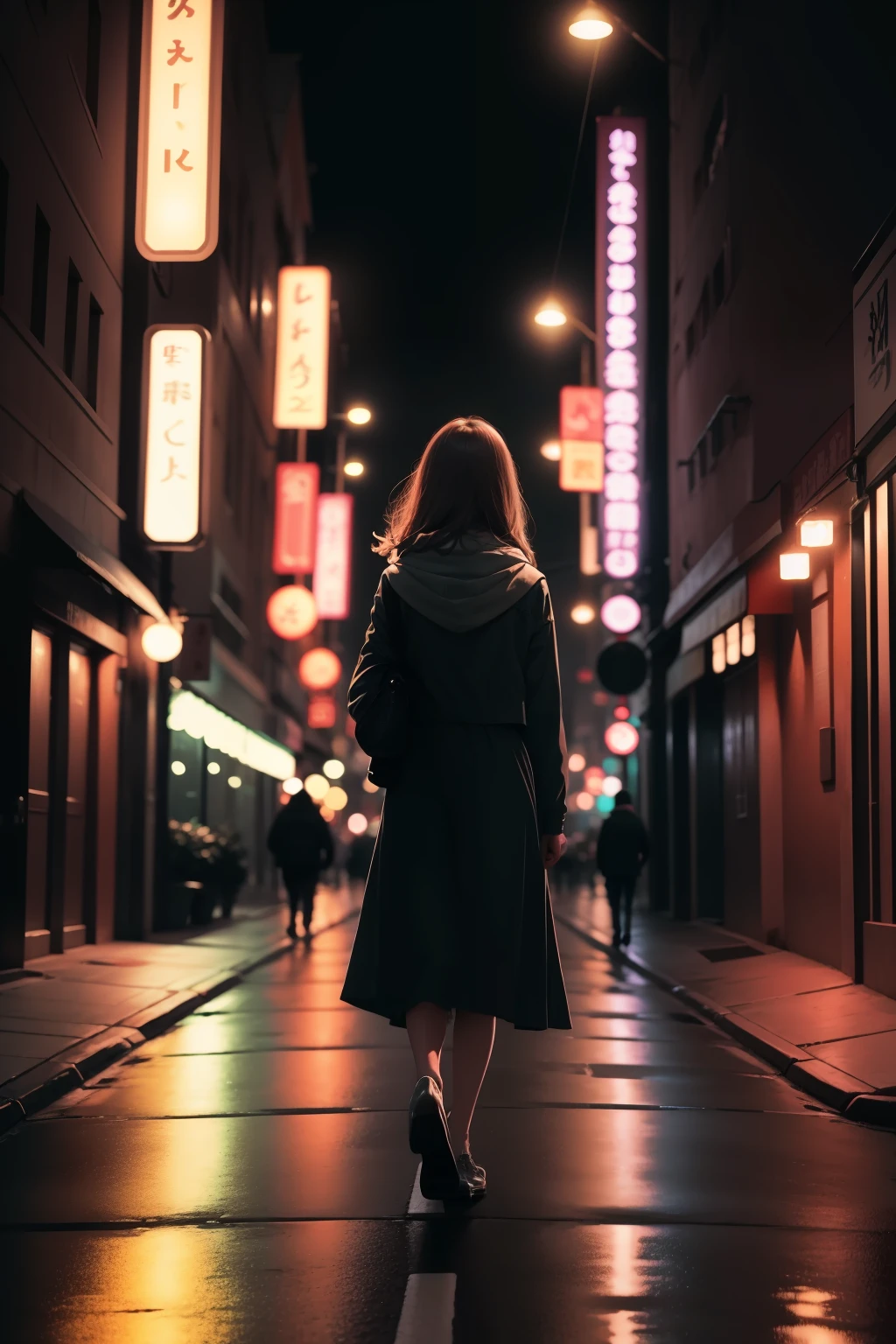 On a quiet night, twinkling lights of various colors, I walked on the road, but my heart was calm