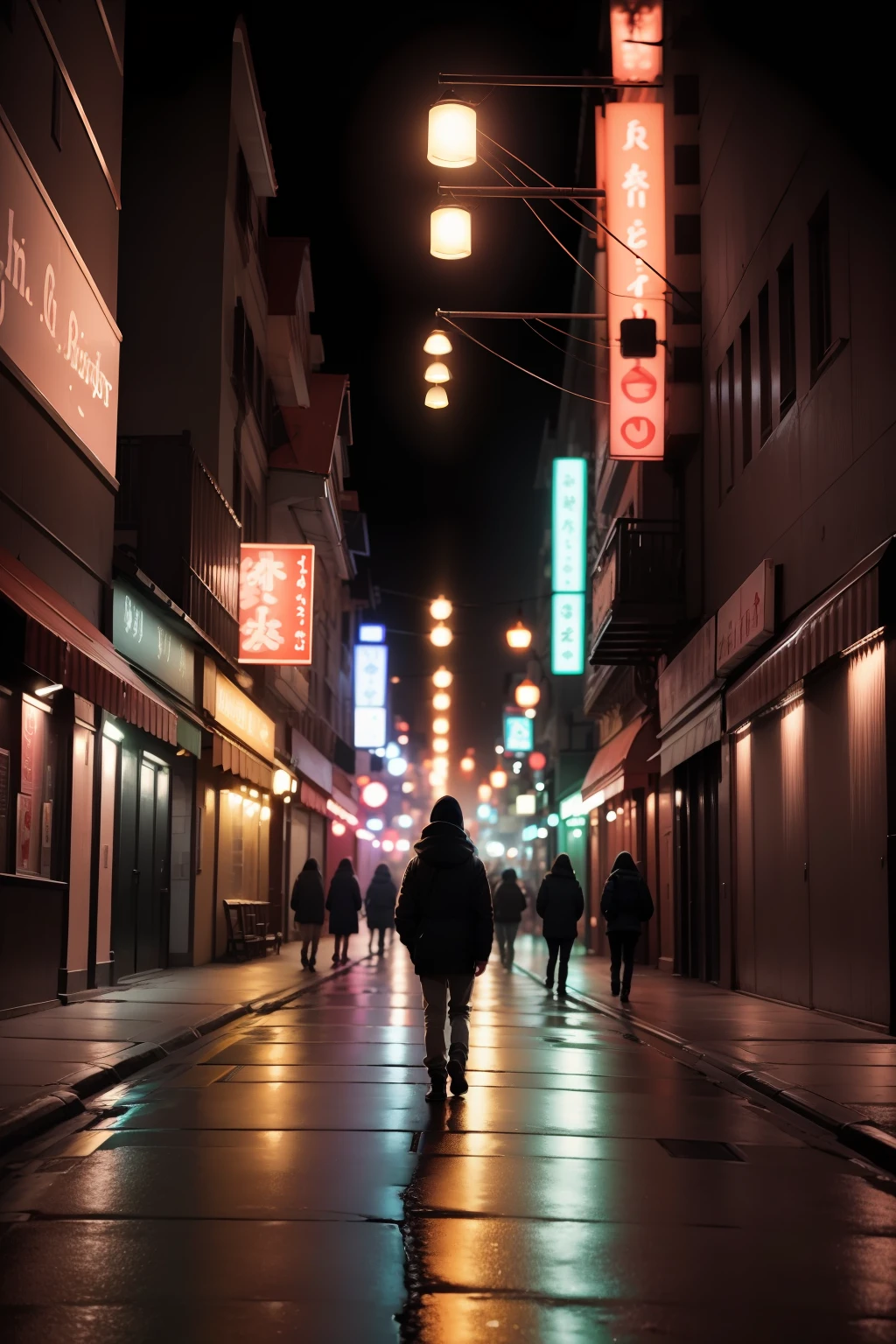 On a quiet night, twinkling lights of various colors, I walked on the road, but my heart was calm