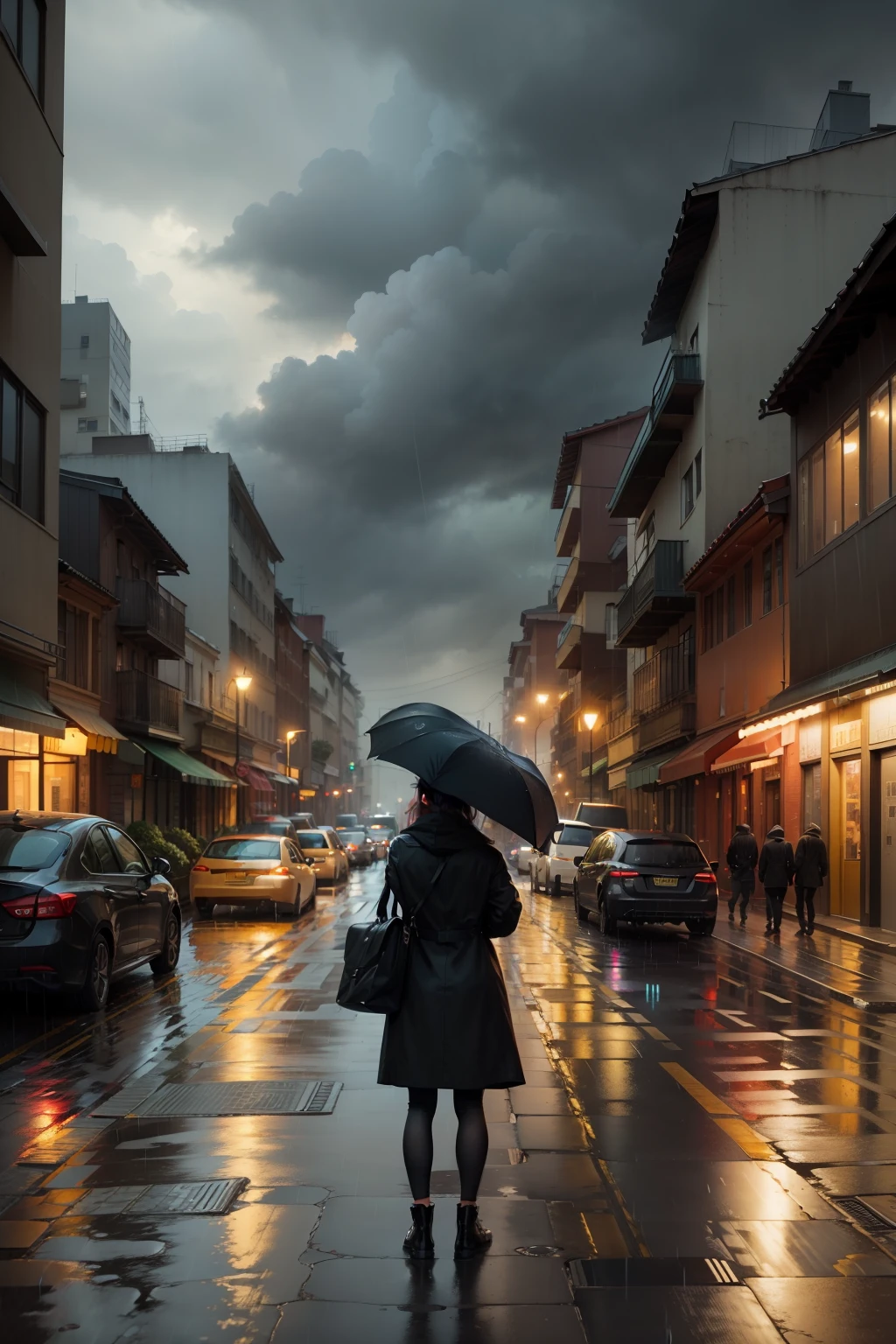 On the street, the rain is coming, look for buildings to shelter from a rain