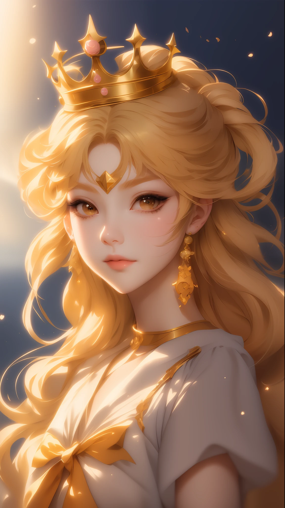 sailor girl with a crown on her head and a bow around her neck, the sailor galaxia. beautiful, portrait knights of zodiac girl, anime goddess, beautiful anime portrait, blonde - haired princess, detailed digital anime art, stunning anime face portrait, beautiful anime face, made with anime painter studio, artgerm on artstation pixiv, the goddess artemis smirking