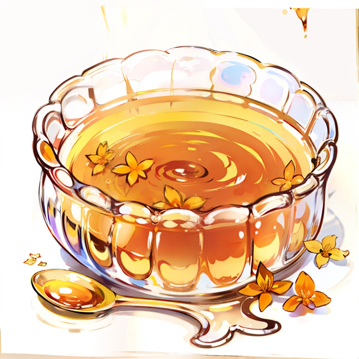 pictogram，Petal glass bowl，There was a bowl of glass honey, honey, Glass bowl, sweet osmanthus, A jar of honey, marmalade, syrup, Dripping honey, made of honey, Honey ripples, manuka, Wear honey, jello, offcial art, Polished, bowl, Wooden spoon