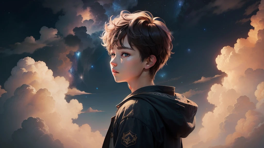 masterpiece, highest quality, 1boy, clouds, starry, sky, colorful