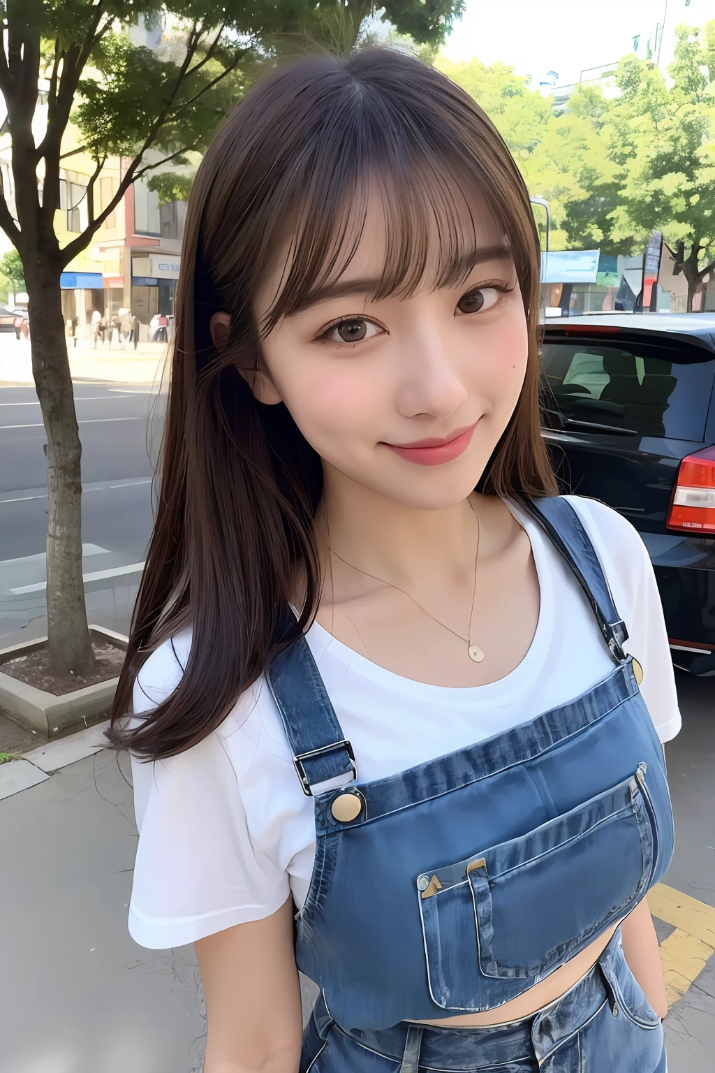 (8K、Raw photography、top-quality、masuter piece:1.2)、ultra-detailliert、ultra res、(realisitic、rialistic photo:1.37)、portlate、high-definition RAW color photography、Professional Photography、highly detailed and beautiful、ighly detailed、8K Picture Wallpaper、amazing detailed、huge filesize、Official art、Highly detailed CG Unity 8K wallpapers、highly detailed beautiful girl、extra detailed face、extremely detailed eye、highlydetailed skin、extremely detailed fingers、highly detailed nose、very detailed detailed mouth、Perfect Anatomy、highly detailed back ground、Highly detailed clothing、女の子 1 人、(18:1.2)、Teen、Cute little girl s、famous Japan idol、cute little、Realistic body、小柄、de pele branca、glistning skin、Slim body、Handsome body、brown haired、Longhaire、(Blunt bangs:1.2)、A smile、kawaii、zora々Right、kawaii faces、Lifelike face、Delicat eyes、Sauce order、White T-shirt、skirt by the、耳Nipple Ring、Looking at the camera、cowboy  shot、front facing、Standing、Contrapo, high street, public,a park, 动态照明, small tits