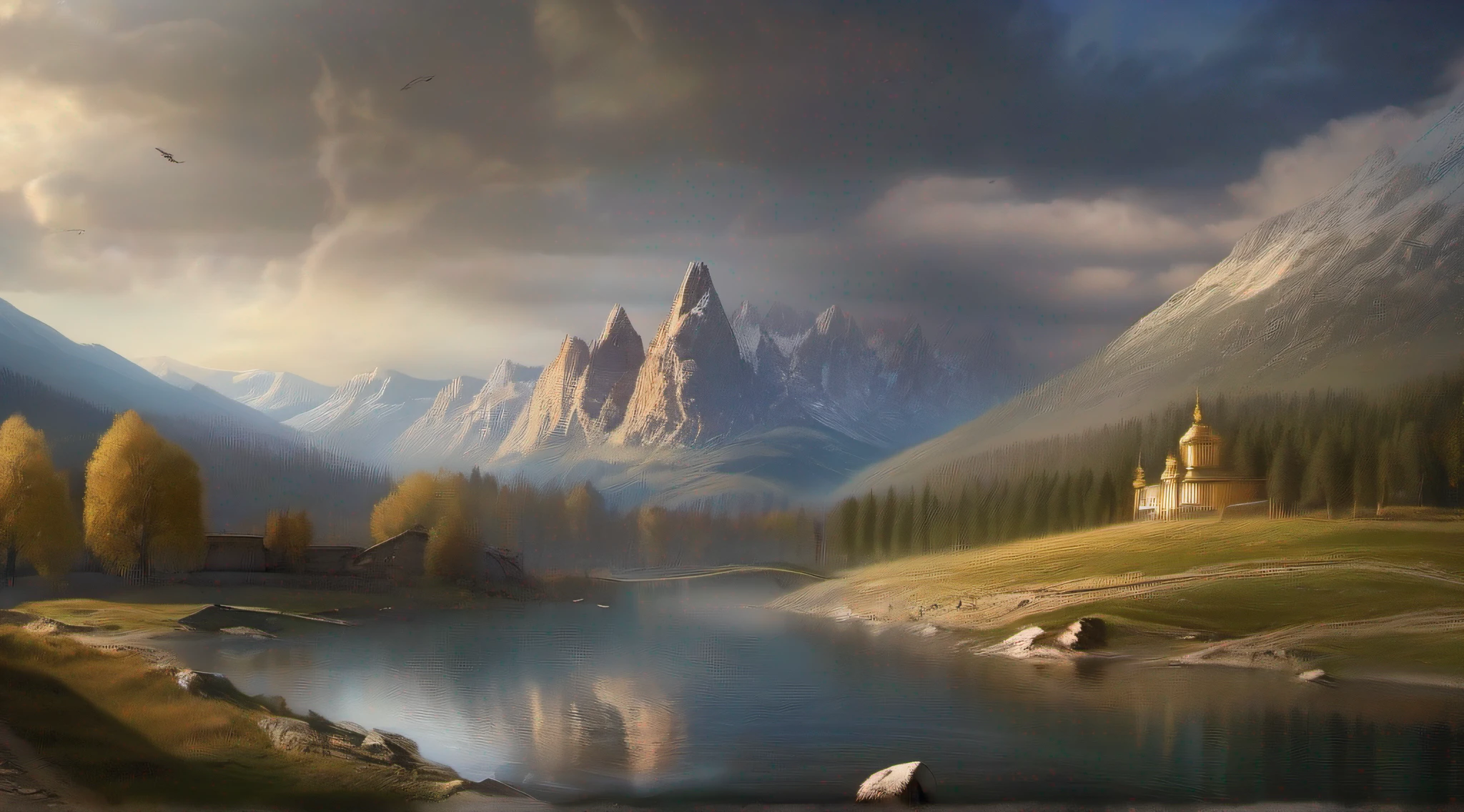 Create a realistic, high-definition image depicting the ancient lands of Russia during the time of Jesus, combining the majestic landscape with mountains and monasteries, while featuring the presence of Jesus in a spiritually significant moment.