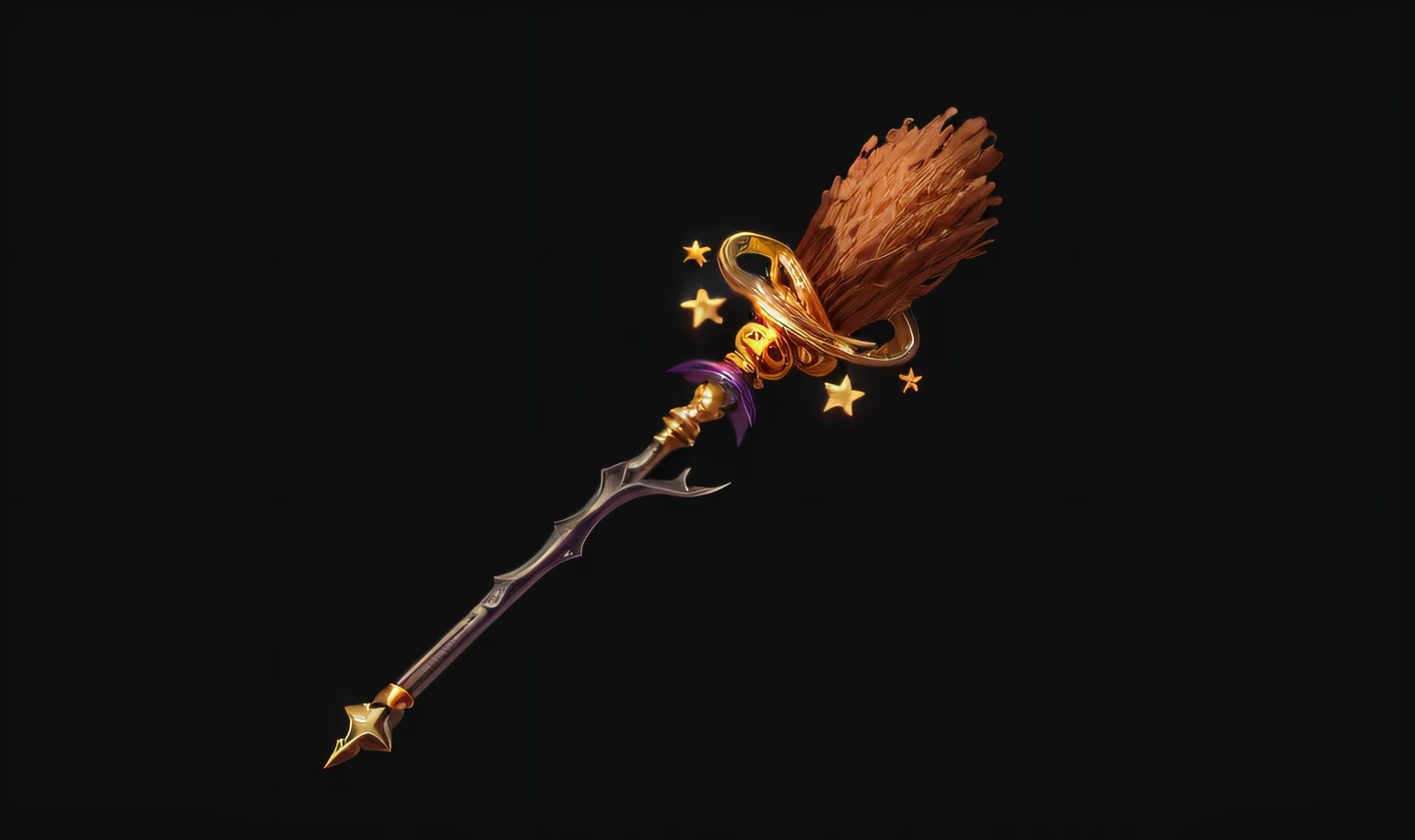 The magician holds a star-studded staff,Surrounded by mysterious magical energy,The view of the Enchanted Forest gradually emerges in the background,Brooms and other role-play props loom,Create fantasy worlds。