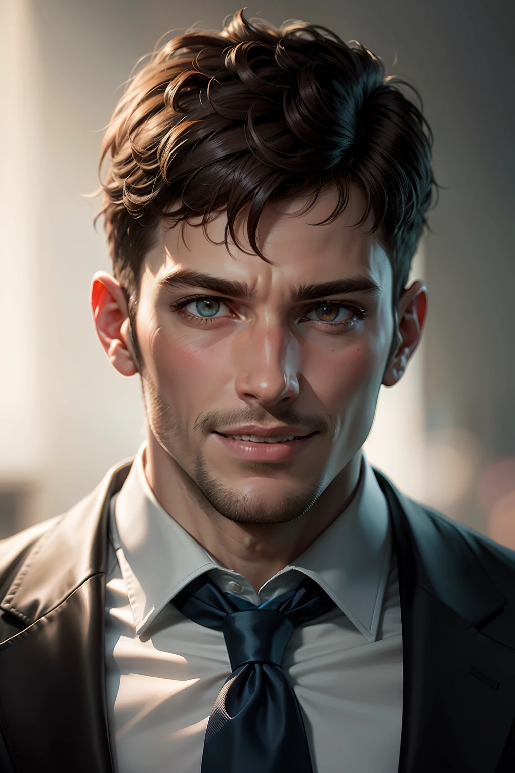 The man's name is Pulisic，He was on the pitch，run，wide wide shot，full bodyesbian，With a smile on your face，(Masterpiece,Best quality: 1.2)，Arafeld man in suit and tie, high quality portrait, headshot profile picture, Rendu portrait 8k, Solid Backgroud, maxwell render, professional portrait hd, well-groomed model, Career back，Dramatic, photorealistic painting art by midjourney and greg rutkowski，epic and classy portrait