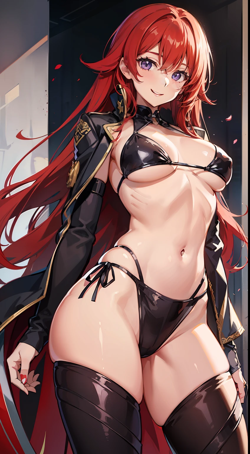 young girl, suntanned skin, Long red hair, violet eyes, open torso, Assassin's Clothes, Smile, Masterpiece, hiquality