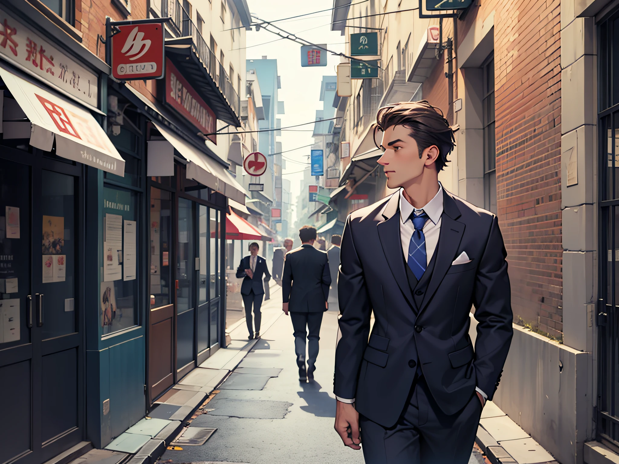 (best qualtiy,tmasterpiece:1.3),mtu,(dressed in a suit)(walking at street)