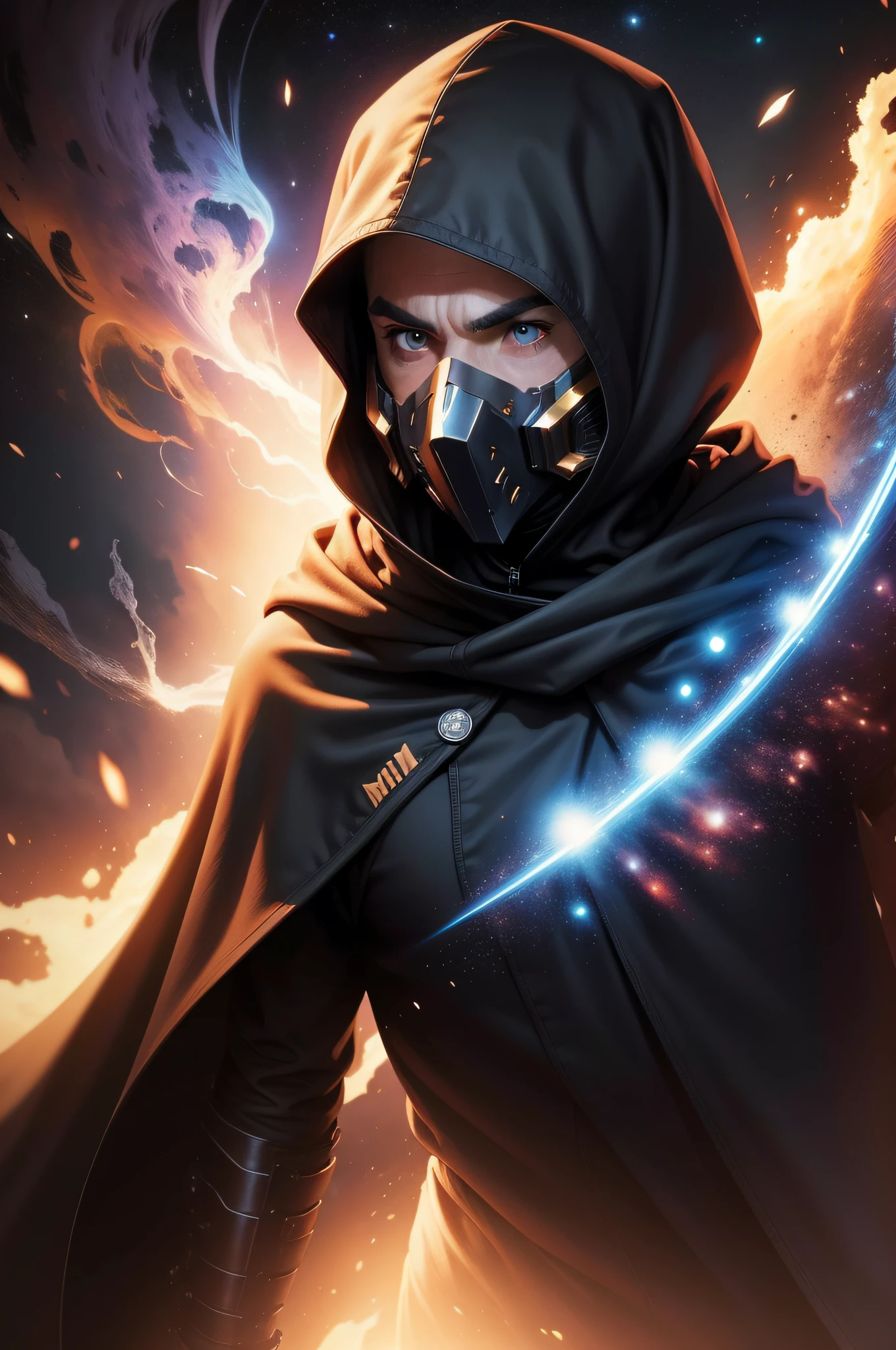 Space warrior against the background of the planet, Epic Cloak, face mask, Destroyer Annihilator