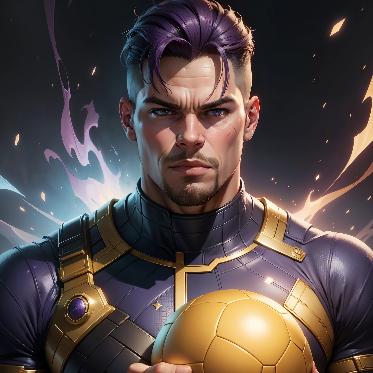 DREAMLIKEART, Very cute portrait of Thanos , detailed , SKYROCKETING POPULARITY ON ARSTATION, digital art, Resembling Christian Ronaldo, Trapping a soccer ball