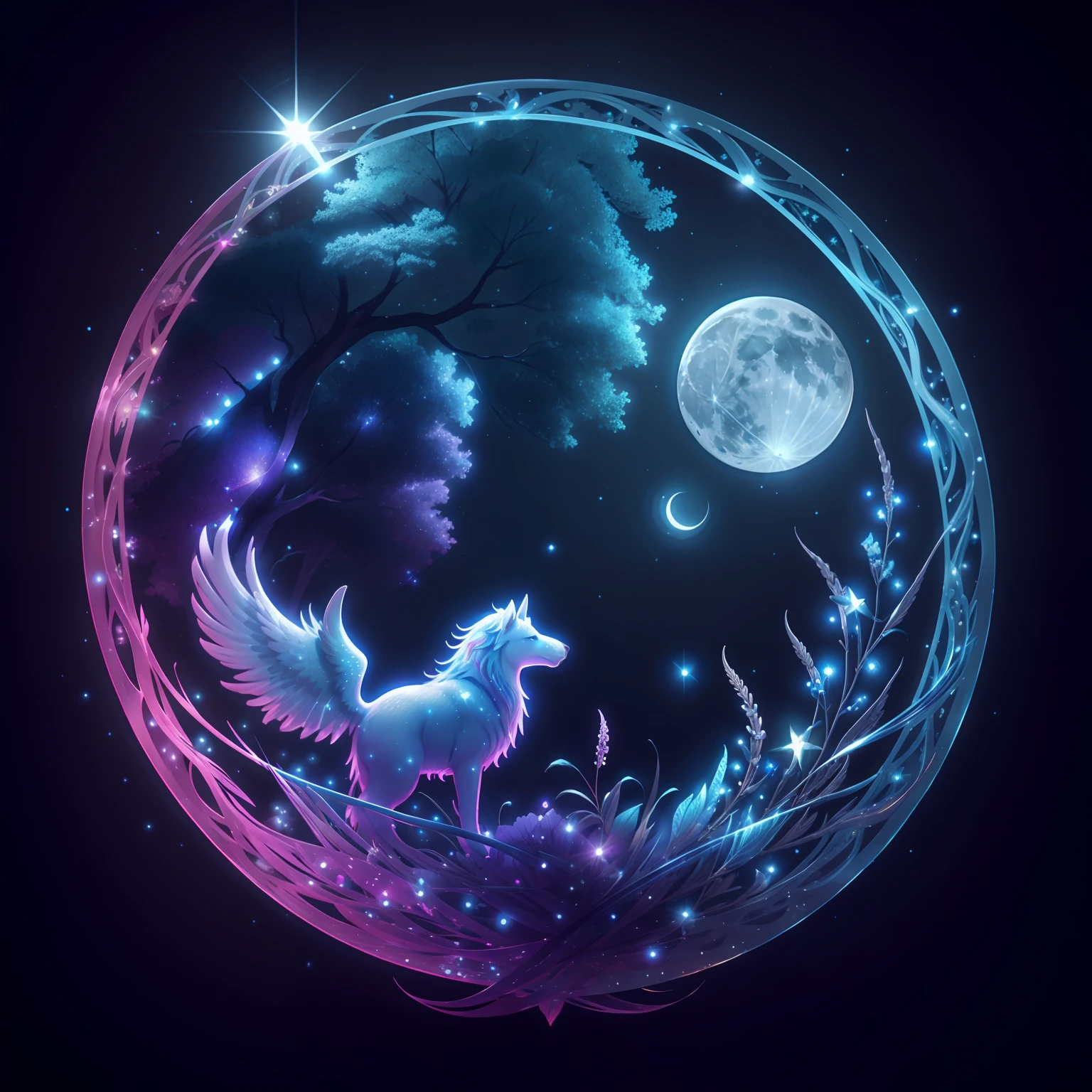 Iridescent Full Moon、angelicales、constellation、water background、Mystical