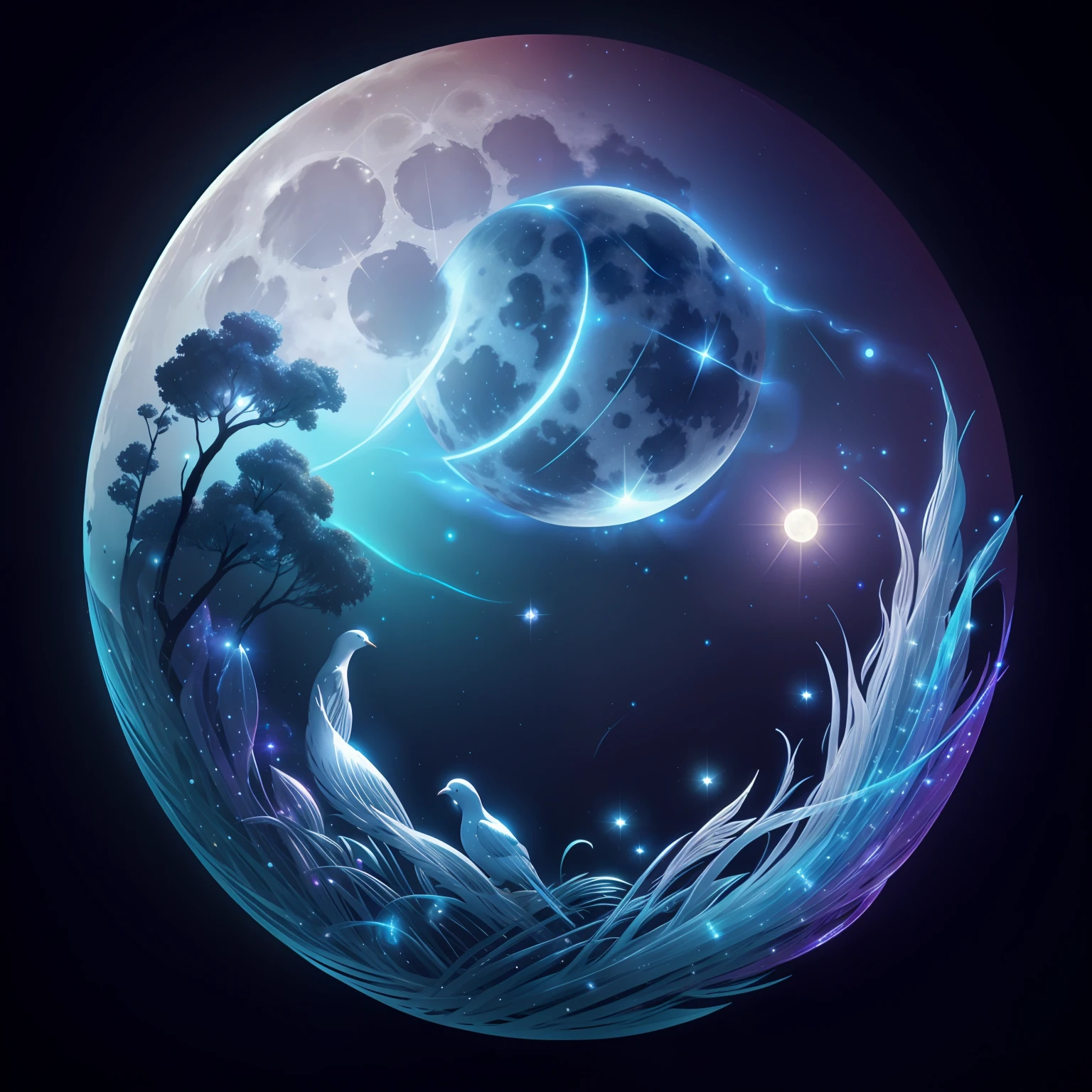 Iridescent Full Moon、angelicales、constellation、water background、Mystical