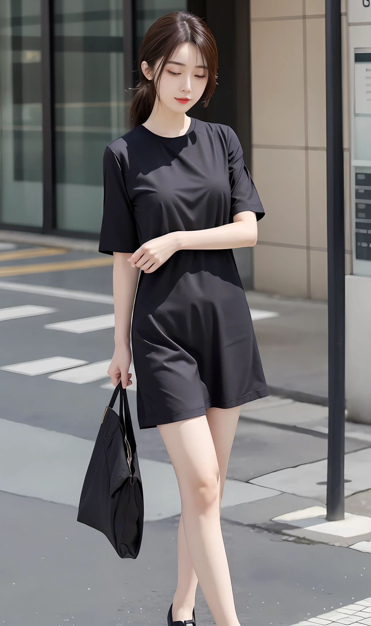 shift dresses，short- sleeved，Realistis，hyper realisitc，Display style，城市，slenderlegs，Chestless clothing，Raised sexy，Work，