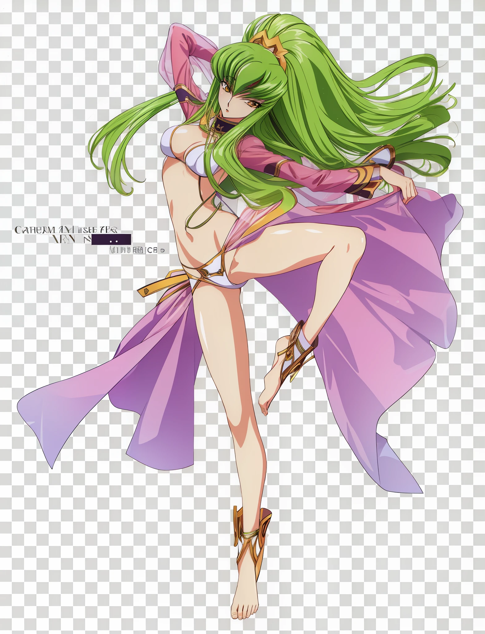 masterpiece, best quality, highly detailed c.c., code geass, green hair, very long hair, wavy hair, orange eyes, detailed eyes, medium breast, ass, ashford academy swimsuit, full body, intense angle, mksks style, beautiful background, professional lightning, indoor, pool,
