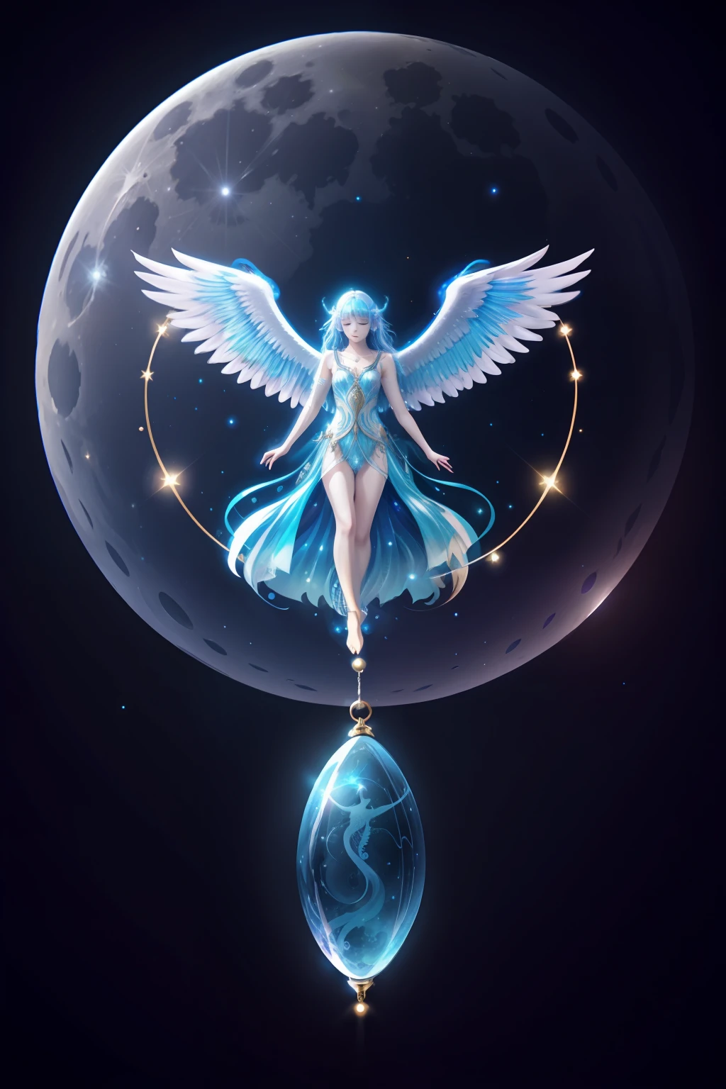 Iridescent Full Moon、angelicales、constellation、water background、Mystical