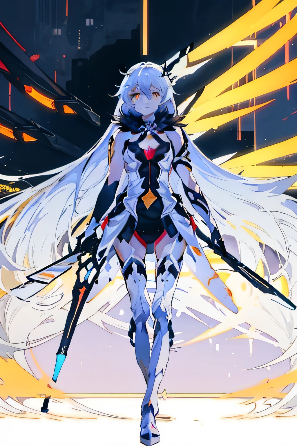 Close-up of a woman with long white hair standing in front of the city, Best anime 4k konachan wallpaper, From Arknights, nightcore, from girls frontline, Ayaka Genshin impact, girls frontline universe, Female action anime girl, Girls Frontline CG, Official artwork, Fine details. Girl Front, Detailed key anime art, Anime epic artwork