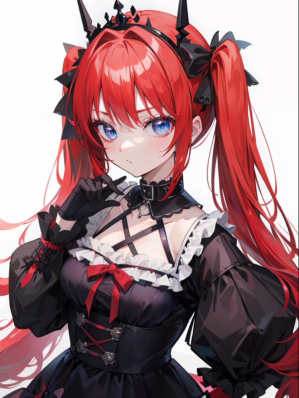 Red hair, Blue eyes, twintails, Goth Lolita, Darkgoth, Collar,Crown tiara,pride,solo,loli,Long hair,